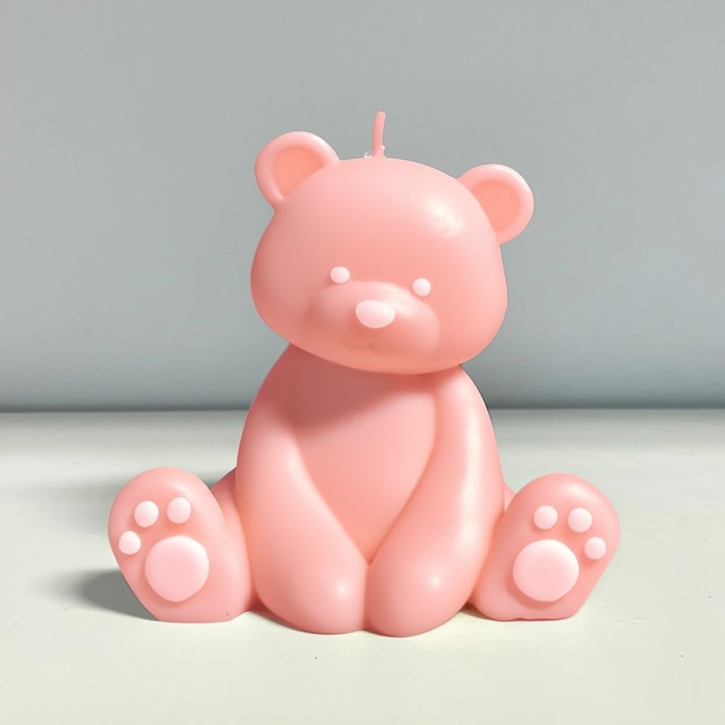 Bear Scented Candle Handmade for Baby Shower Aesthetic Fresh Shape Candles Aromatherapy Handmade Candle Tabletop Art Decorative Sculpture for Modern Home Bedroom Bathroom Pink by