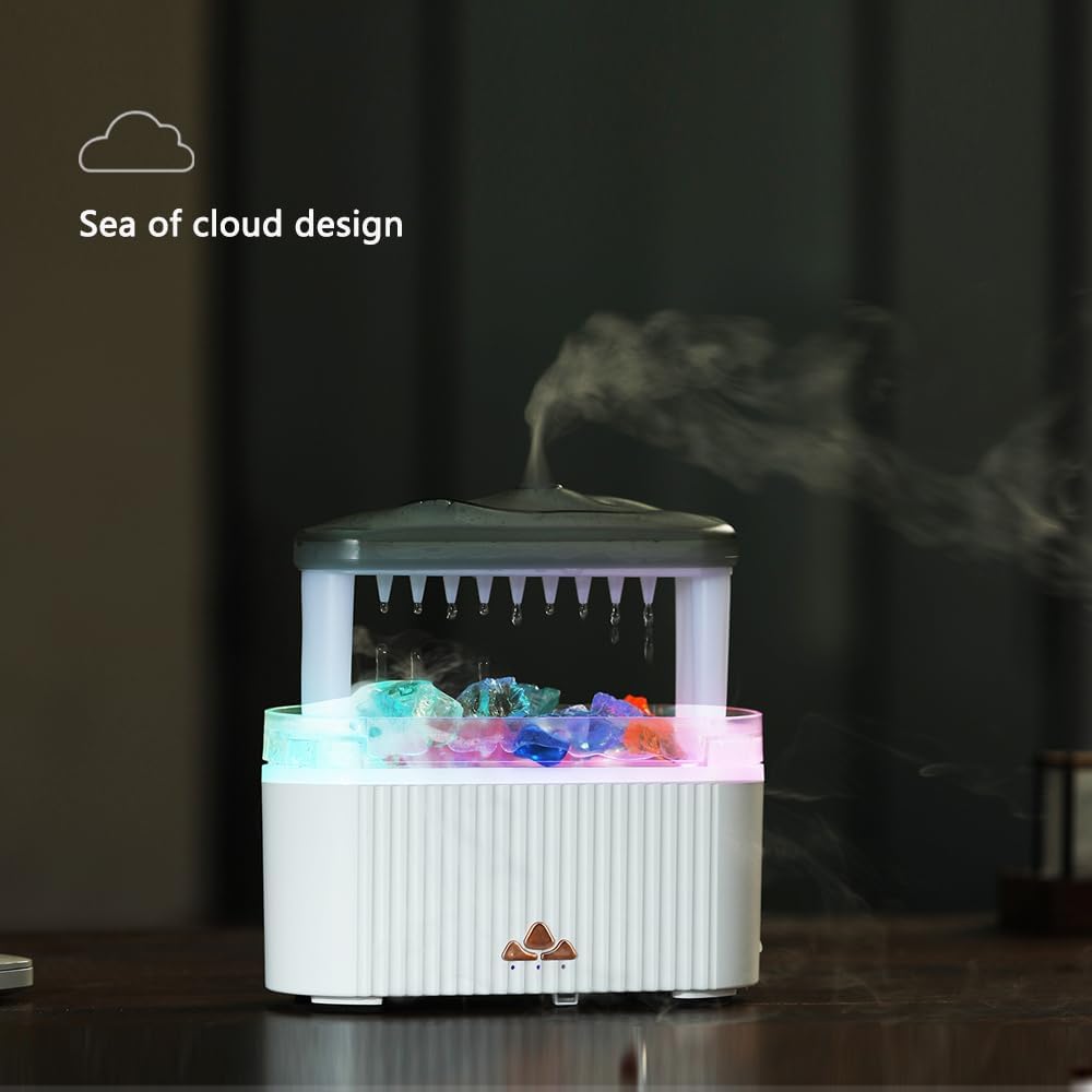 250ml Essential Oil Diffuser Cool Mist Aromatherapy Raindrop Humidifier with Crystal Stone, LED Night Lights, Timer Setting, Remote Control