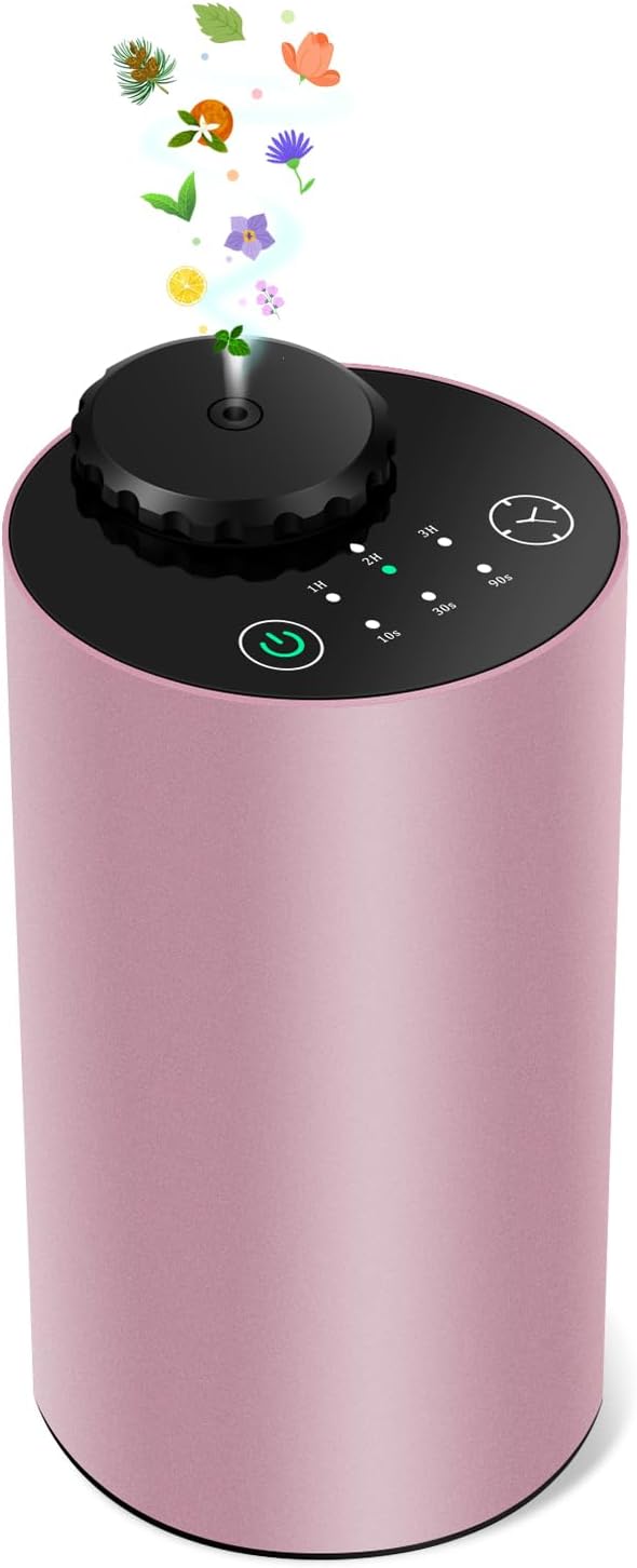 Waterless Diffuser,Metal Housing Waterless Essential Oil Diffuser Battery Operated Lasts 48 H, Car Diffuser 10/30/90s Spray Setting Super Quiet Scent Diffuser for Car,Room,Office