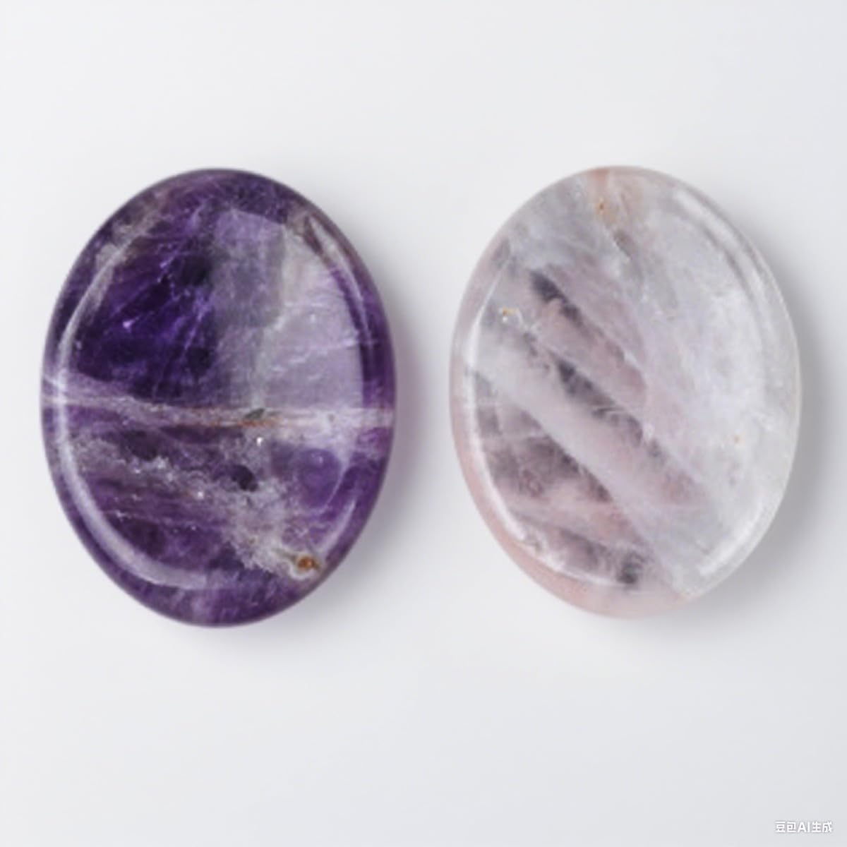 Worry Stones, 2-Pcs Consisting of 1 Amethyst and 1 Pink Crystal, Hand Carved Crystals Stones, Meditation Crystal Reiki Natural Relax Palm Stone