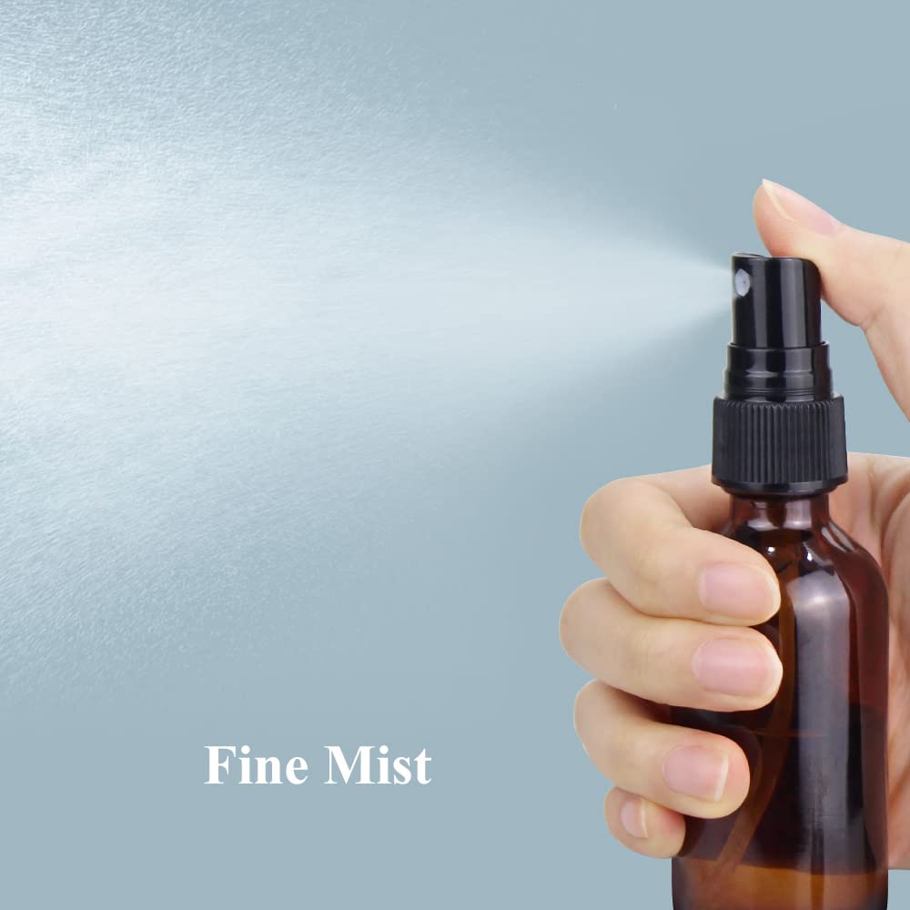 Spray Bottle, 2 oz Fine Mist Glass Spray Bottles, Little Refillable Liquid Containers for Watering Flowers Cleaning (16 Pack, Amber)