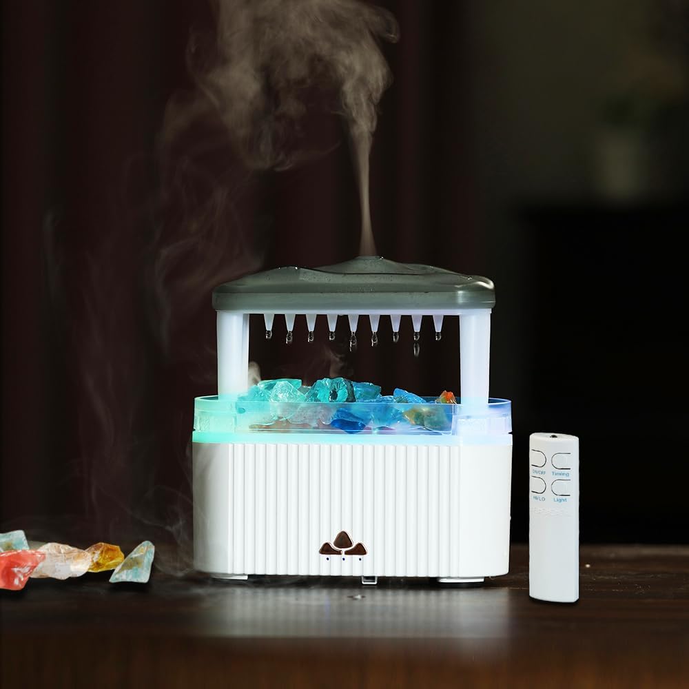 250ml Essential Oil Diffuser Cool Mist Aromatherapy Raindrop Humidifier with Crystal Stone, LED Night Lights, Timer Setting, Remote Control