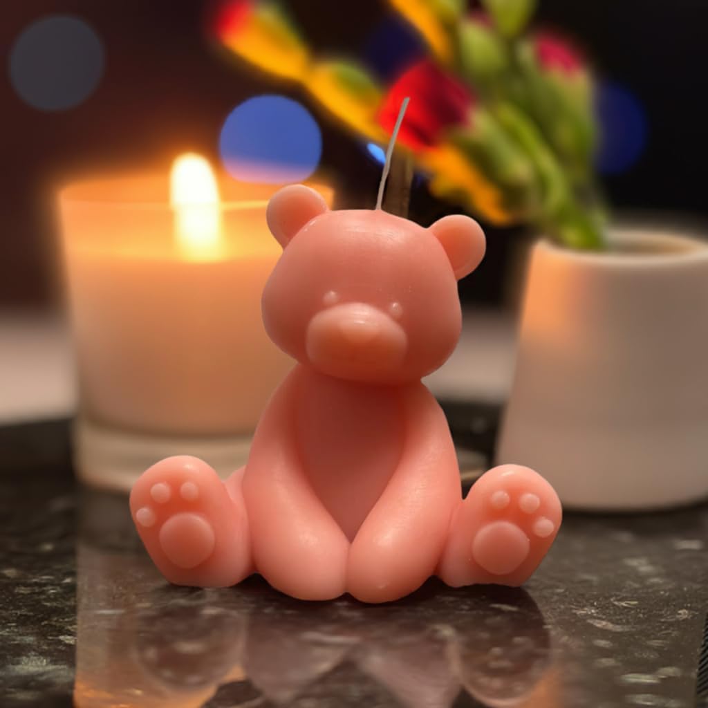 Bear Scented Candle Handmade for Baby Shower Aesthetic Fresh Shape Candles Aromatherapy Handmade Candle Tabletop Art Decorative Sculpture for Modern Home Bedroom Bathroom Pink by