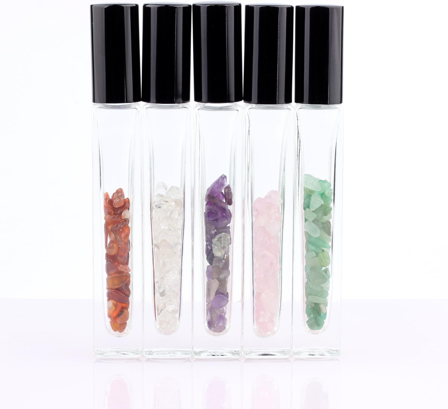 10ml Gemstone Roller Square Bottles Refillable Roll On Bottles Healing Crystal Chips Inside For Perfumes Aromatherapy Oils 5pack…
