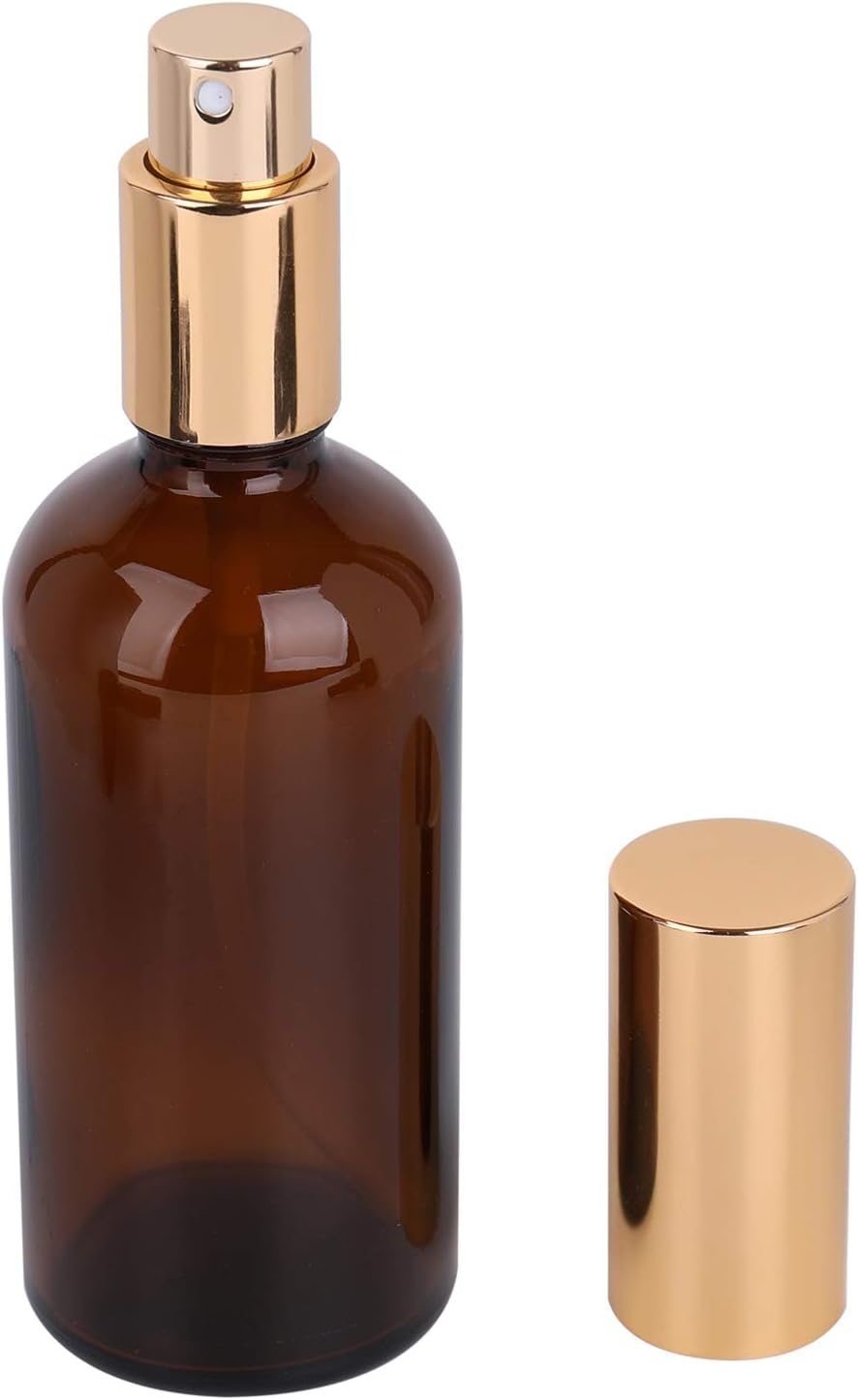 9 Pack 100ml / 3.4 oz. Amber Glass Spray Bottle with Atomizer, Fine Mist Spray, Refillable Container for Perfume, Cleaning Products, Essential Oils