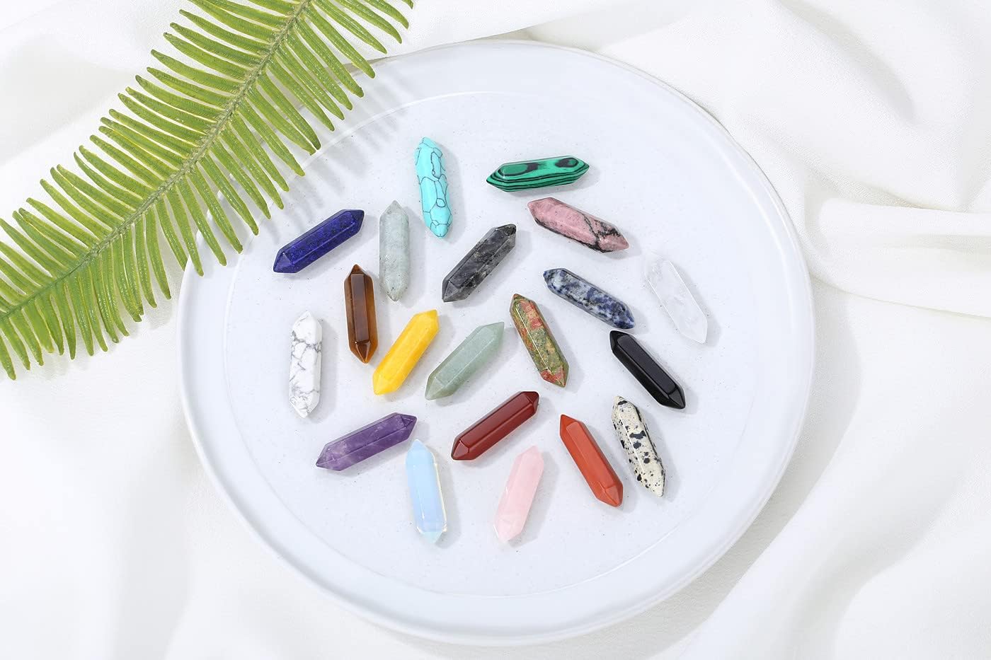 20PCS Healing Crystals Wand Stones Sets Natural Amethyst Rose Quartz Clear Quartz Tiger Eye Reiki Gemstones Bulk Hexagonal Points Energy Balancing Chakra Witchcraft Meditation Therapy Decor Desk Gift