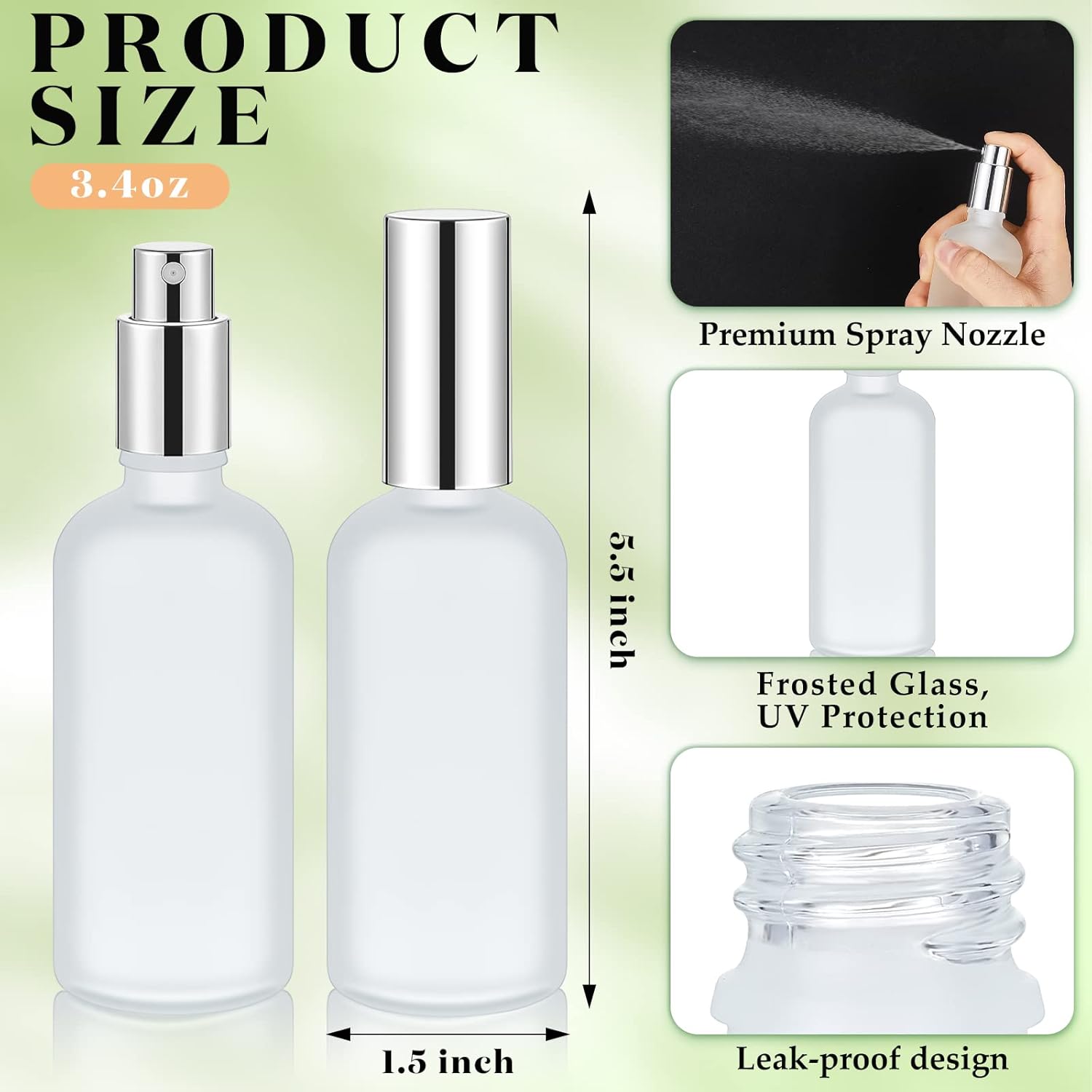 20 Pieces Glass Spray Bottles Empty Perfume Atomizer Refillable Spray Mister Reusable Small Clear Fine Mist Sprayer Pump for Travel Body (Silver,3.4 oz)