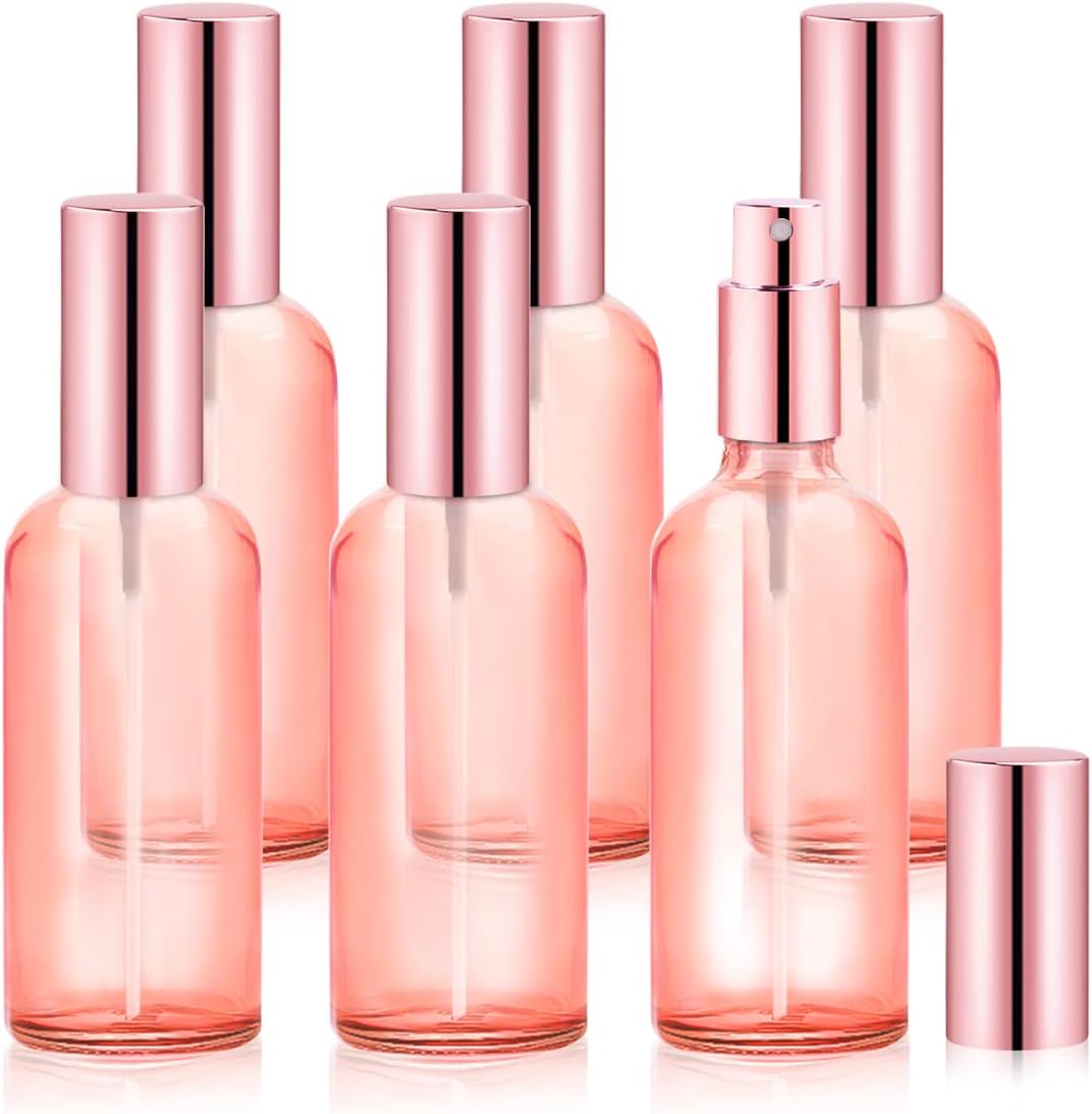 6 Packs 100ml/3.4oz Pink Glass Spray Bottle Travel Perfume Atomizer Bottle Empty Fine Mist Spray Bottle Refillable DIY Cosmetic Bottle Container For Fragrance Essential Oils Liquids