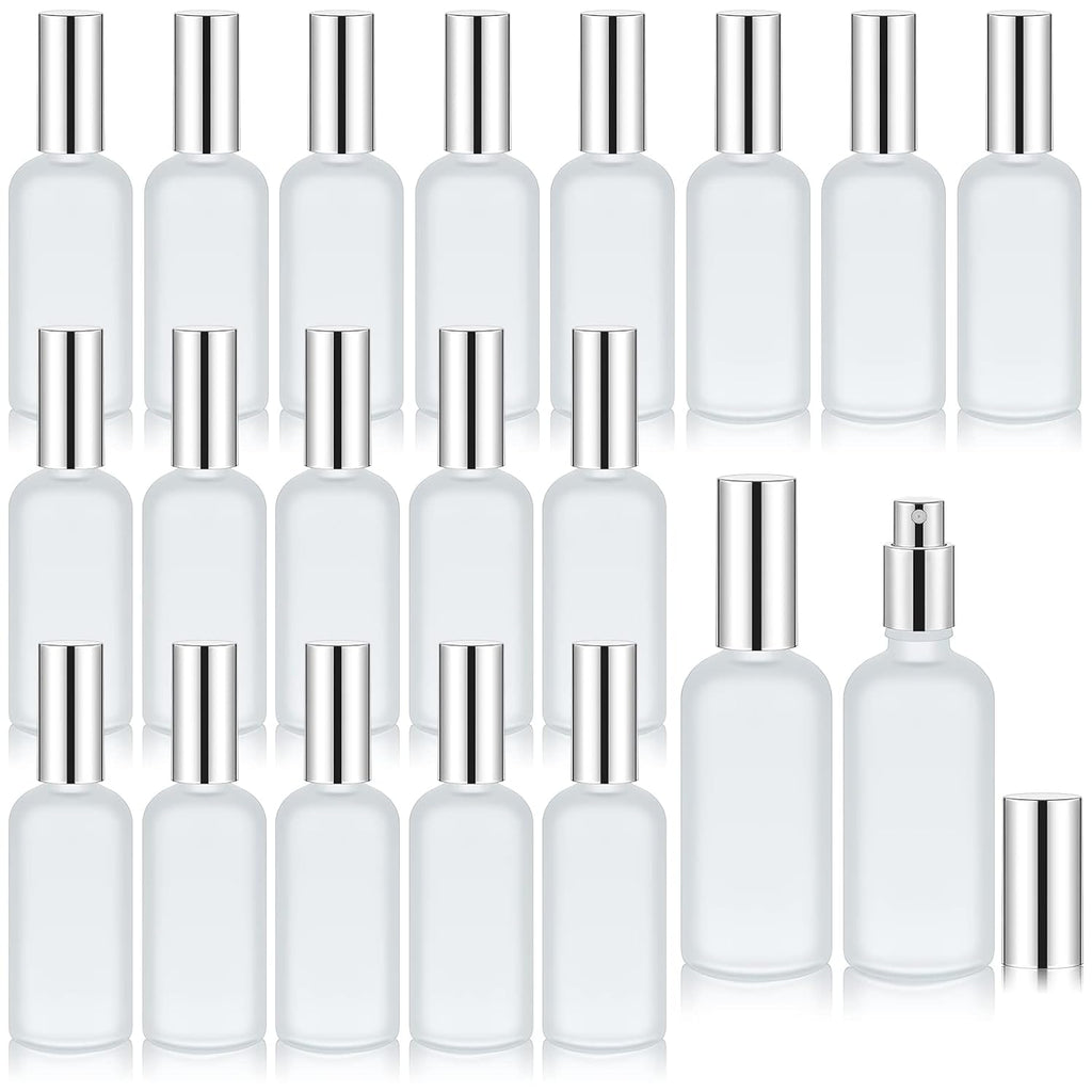 20 Pieces Glass Spray Bottles Empty Perfume Atomizer Refillable Spray Mister Reusable Small Clear Fine Mist Sprayer Pump for Travel Body (Silver,3.4 oz)