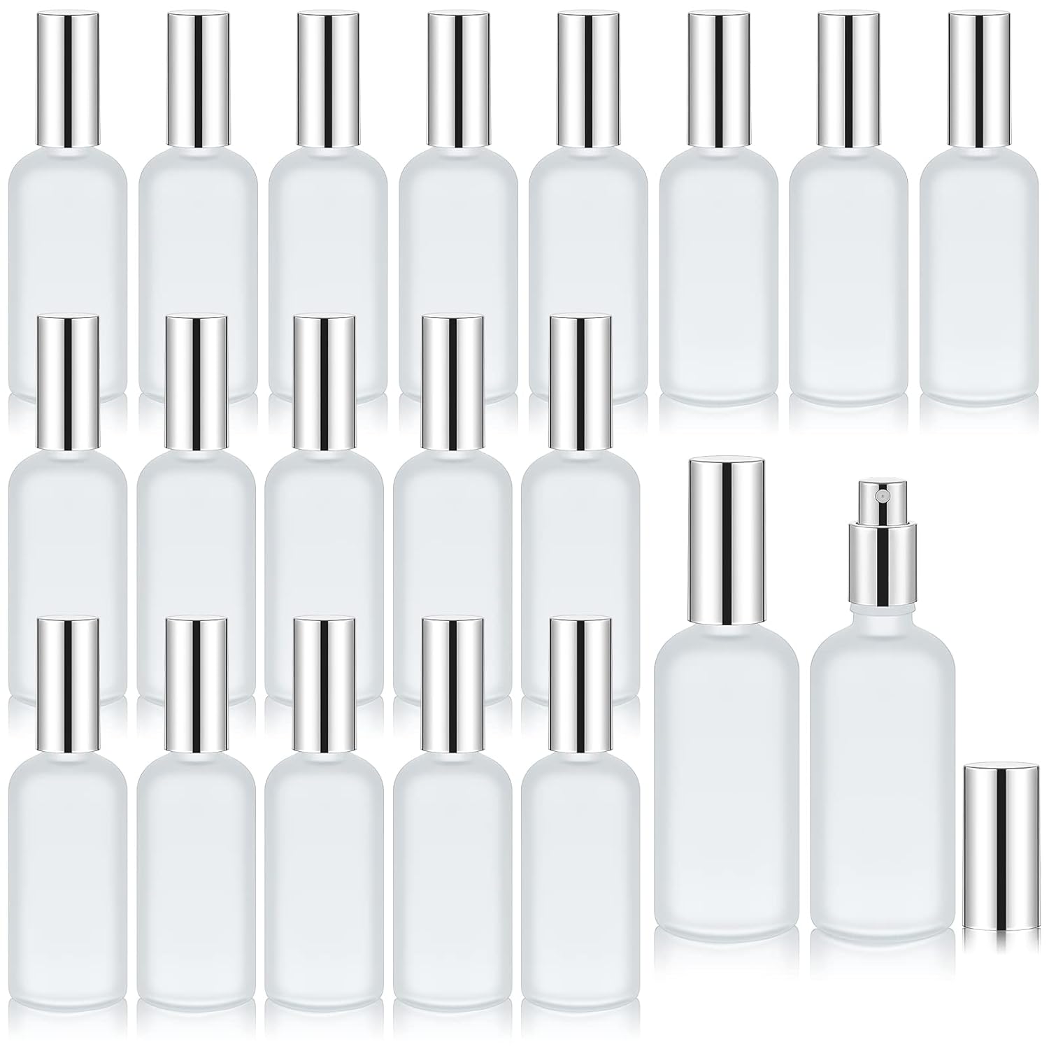 20 Pieces Glass Spray Bottles Empty Perfume Atomizer Refillable Spray Mister Reusable Small Clear Fine Mist Sprayer Pump for Travel Body (Silver,3.4 oz)
