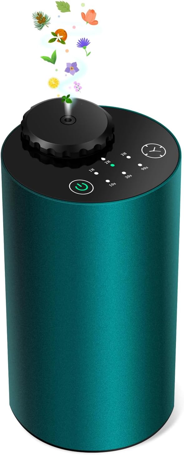Waterless Diffuser,Metal Housing Waterless Essential Oil Diffuser Battery Operated Lasts 48 H, Car Diffuser 10/30/90s Spray Setting Super Quiet Scent Diffuser for Car,Room,Office