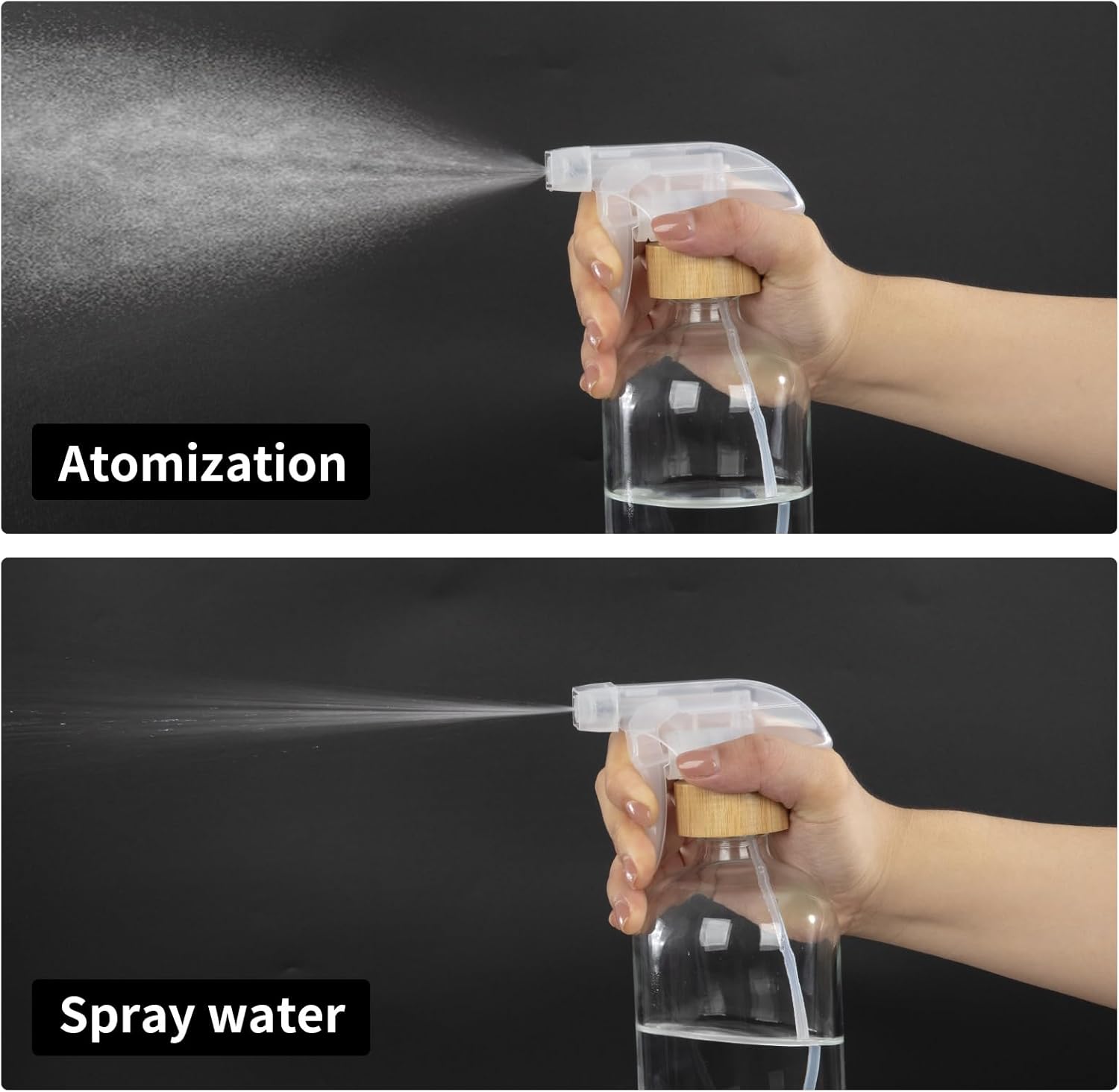 Empty Bamboo Glass Spray Bottles with Silicone Sleeve Protection - Refillable 17 oz Clear Glass Containers for Cleaning Solutions, Essential Oils, Misting Plants - Quality Sprayer - 1 PCS