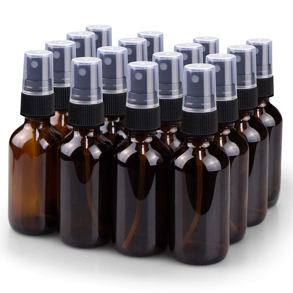 Spray Bottle, 2 oz Fine Mist Glass Spray Bottles, Little Refillable Liquid Containers for Watering Flowers Cleaning (16 Pack, Amber)