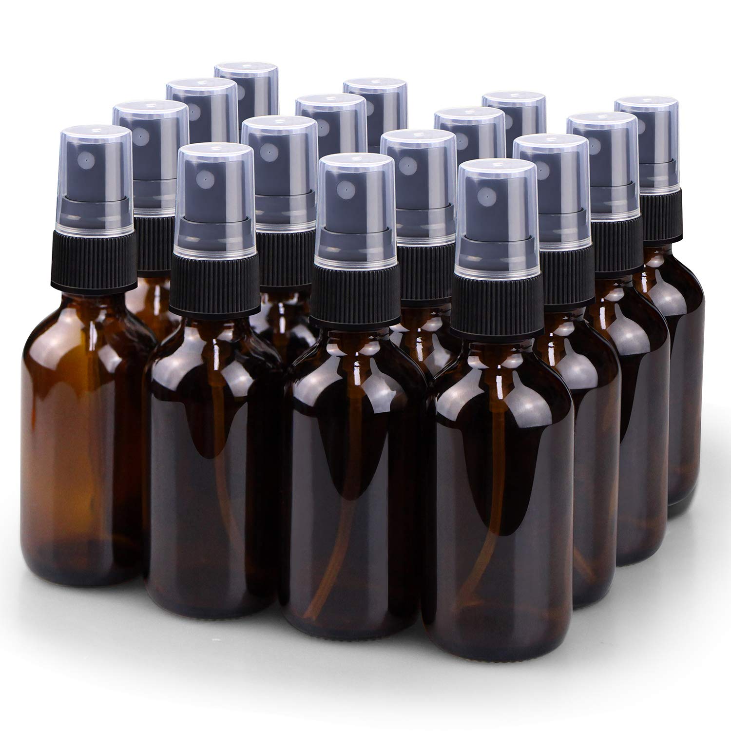 Spray Bottle, 2 oz Fine Mist Glass Spray Bottles, Little Refillable Liquid Containers for Watering Flowers Cleaning (16 Pack, Amber)