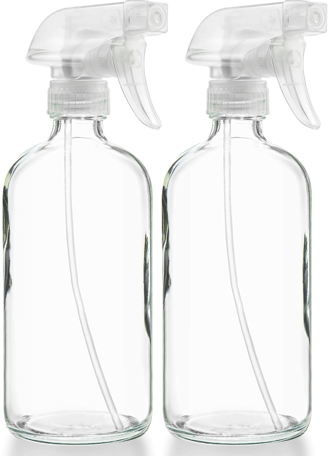 Empty Clear Glass Spray Bottles - Refillable 16 oz Containers for Essential Oils, Cleaning Products, Aromatherapy, Misting Plants, or Cooking - Sprayer with Mist and Stream - 2 Pack