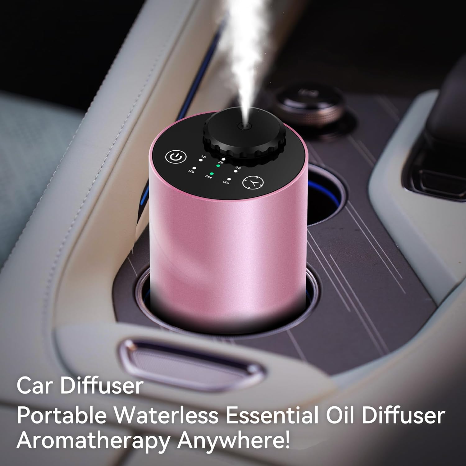 Waterless Diffuser,Metal Housing Waterless Essential Oil Diffuser Battery Operated Lasts 48 H, Car Diffuser 10/30/90s Spray Setting Super Quiet Scent Diffuser for Car,Room,Office