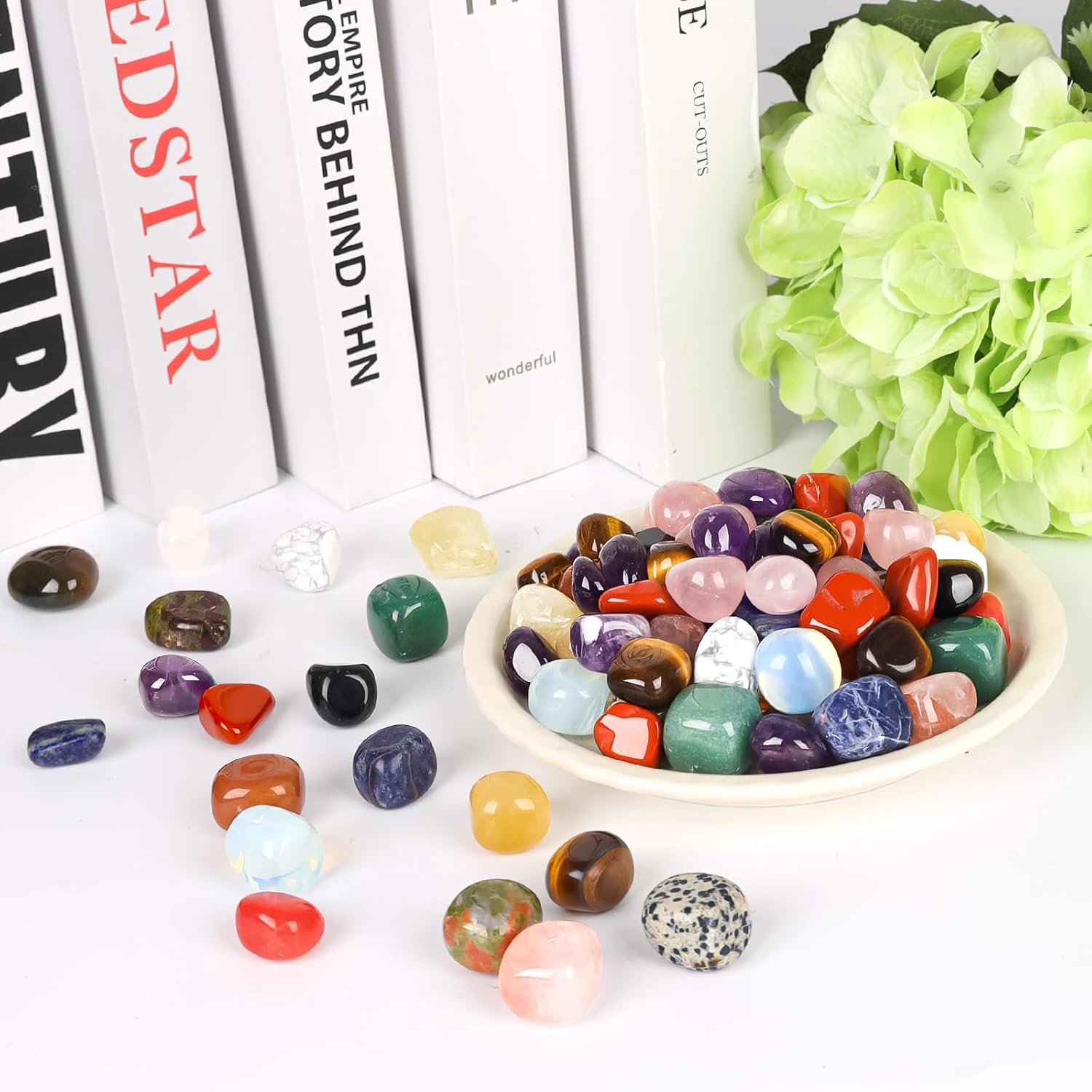 19pcs Polished Stone Set Tumbled Stones,Natural Polished Stone for Meditation,Energy Crystal Healing,Reiki Gift,Chakra Stones and Home Decor(0.6-0.8")