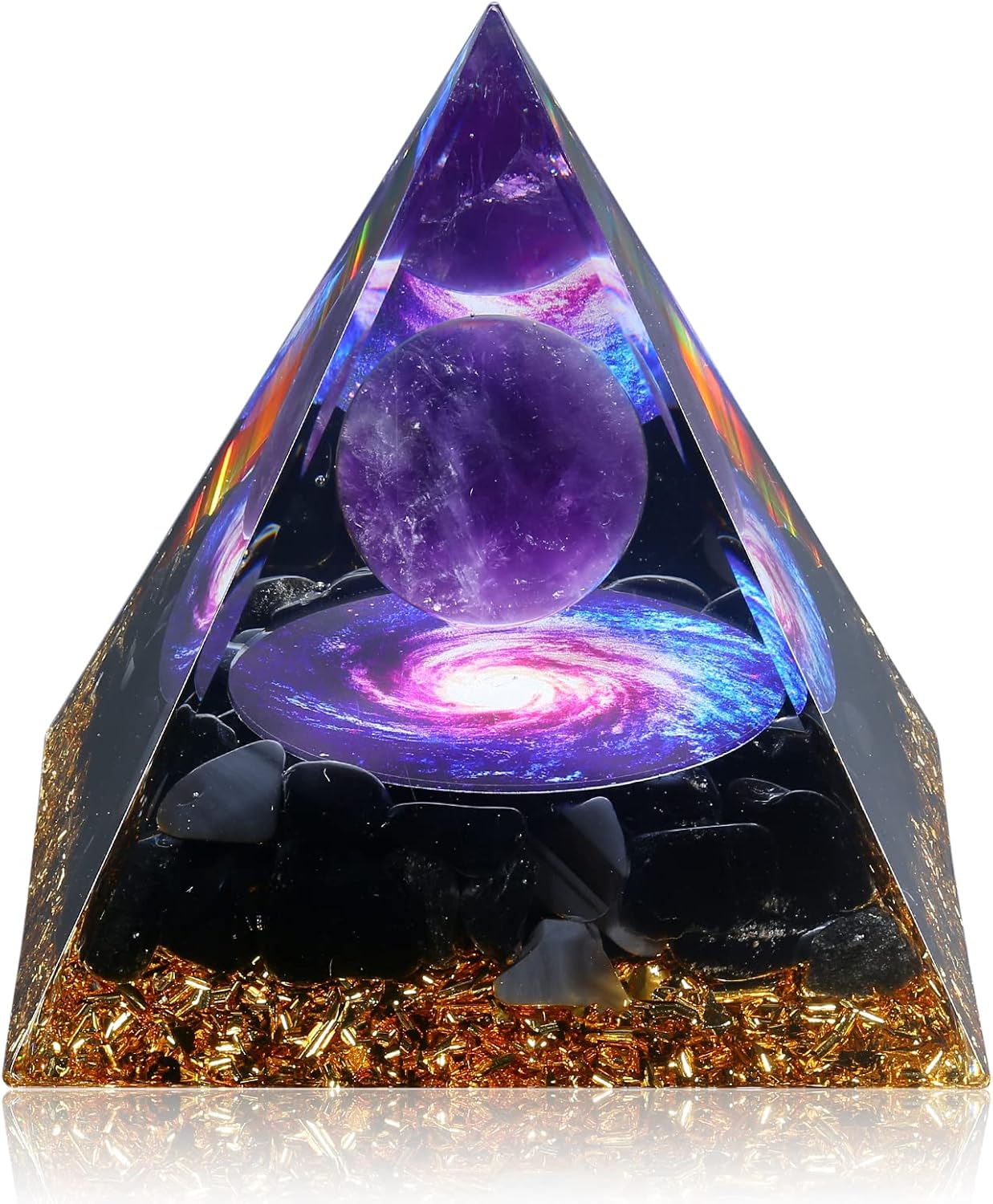 Orgone Pyramid for Positive Energy, Orgonite Amethyst&Obsidian Healing Crystal Pyramids for Reduce Stress Chakra Reiki Healing Meditation Attracts Lucky and Success