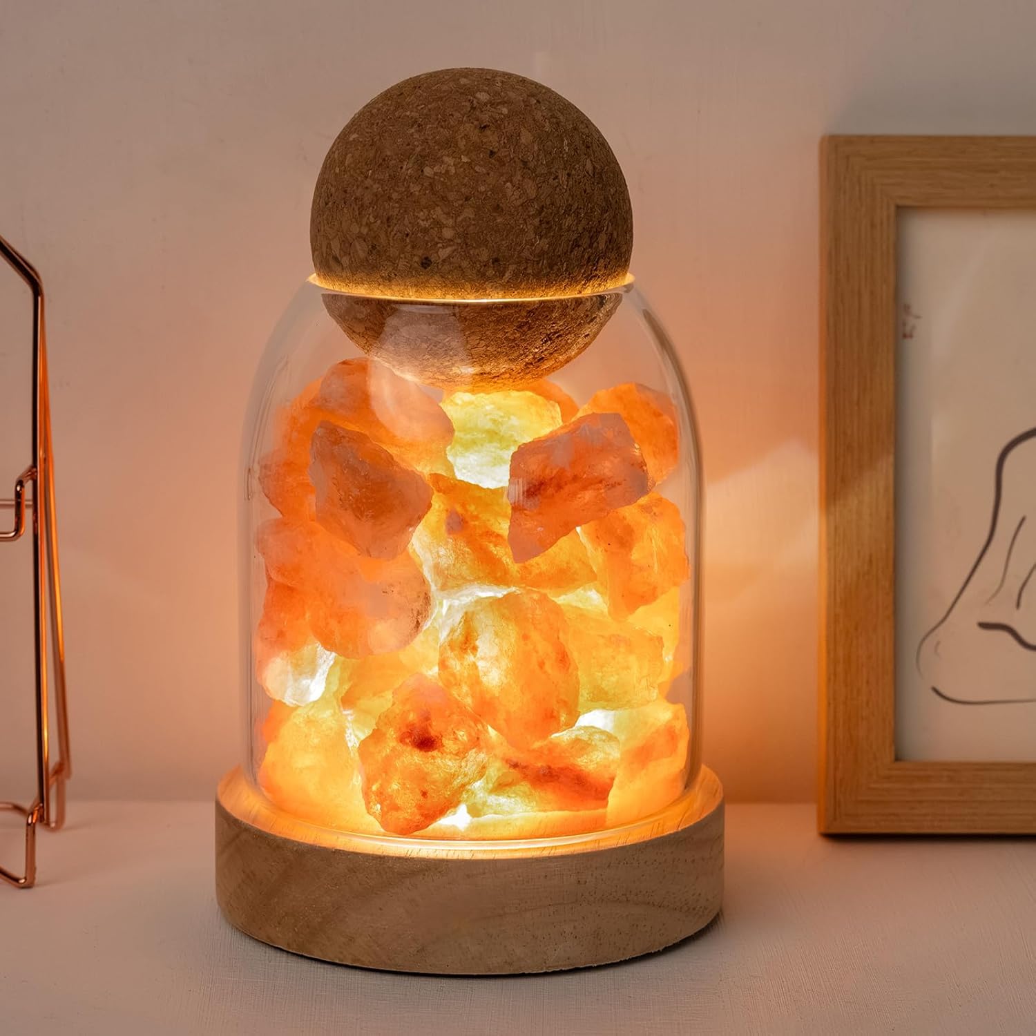 Himalayan Salt Night Lamp 6.3" Natural Healing Crystal Aroma Stone Diffuser Bedside Lamp USB Port 3 Colours Dimming Mode Bedroom Lamp Home Decor