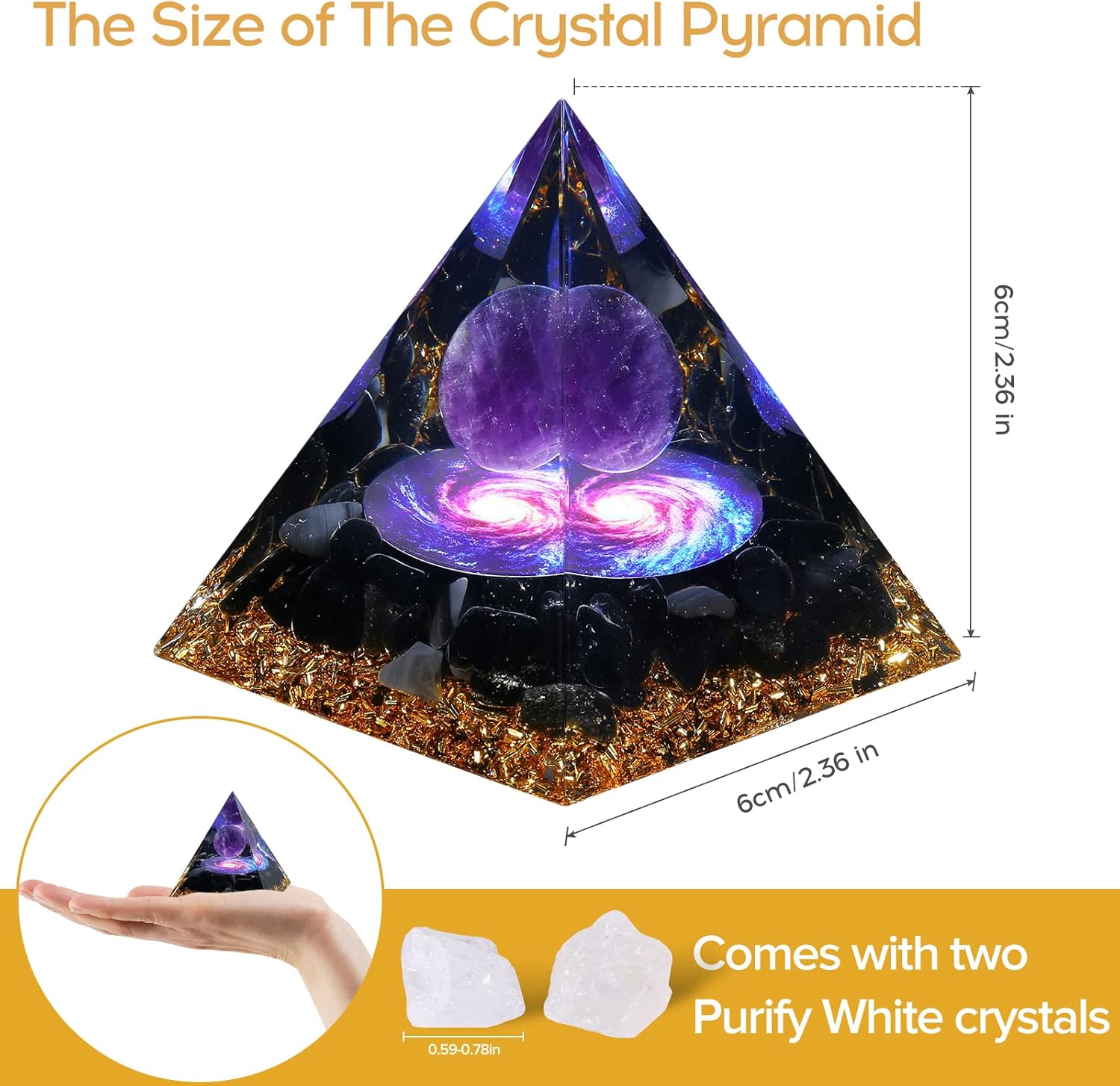 Orgone Pyramid for Positive Energy, Orgonite Amethyst&Obsidian Healing Crystal Pyramids for Reduce Stress Chakra Reiki Healing Meditation Attracts Lucky and Success