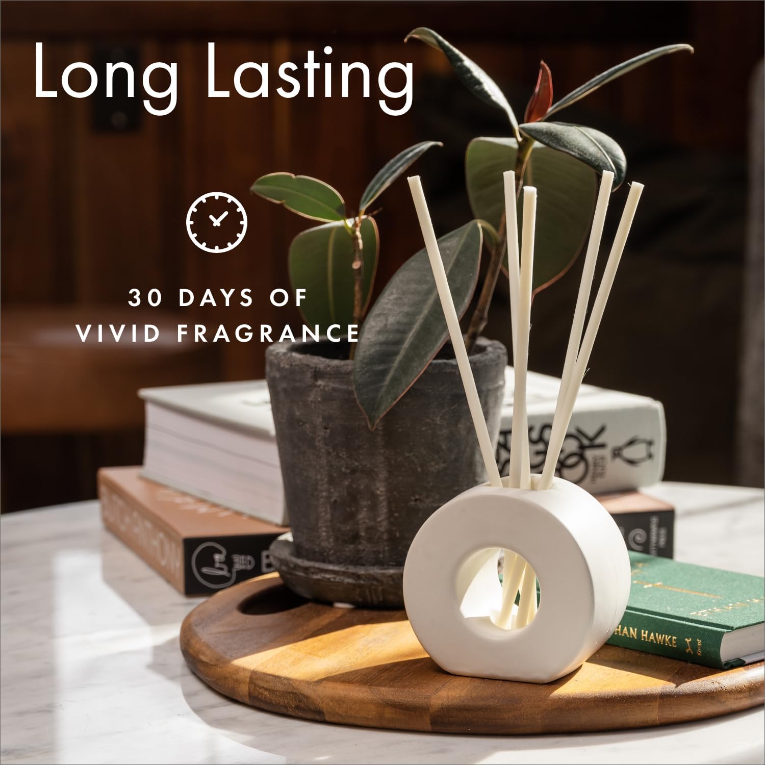 Infused Liquidless Reeds | Includes 25 Flameless Reeds and 1 Decorative Vase, White | Essential Oil Aroma Diffuser Sticks | Fresh Spa Scents | Gifting Fragrance | Dark Vanilla Pomelo