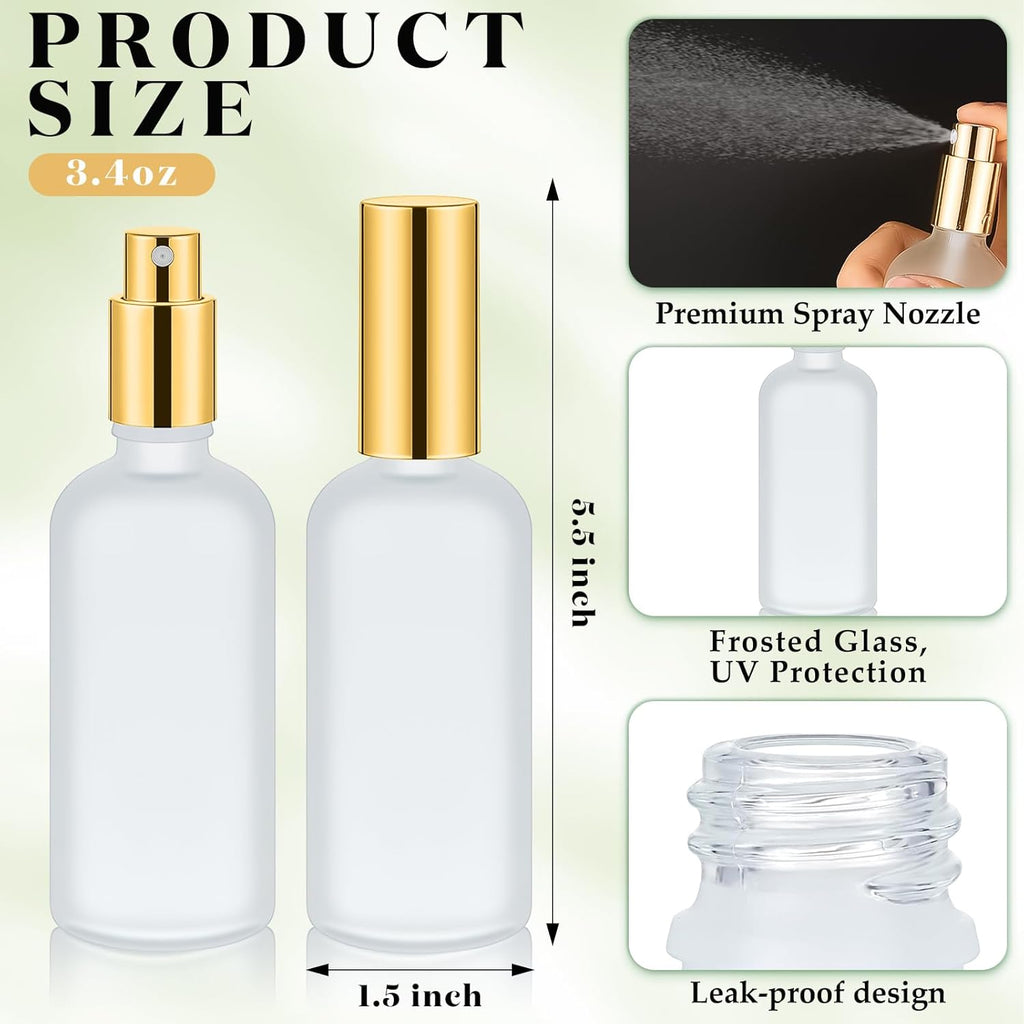 20 Pieces Glass Spray Bottles Empty Perfume Atomizer Refillable Spray Mister Reusable Small Clear Fine Mist Sprayer Pump for Travel Body (Gold,3.4 oz)