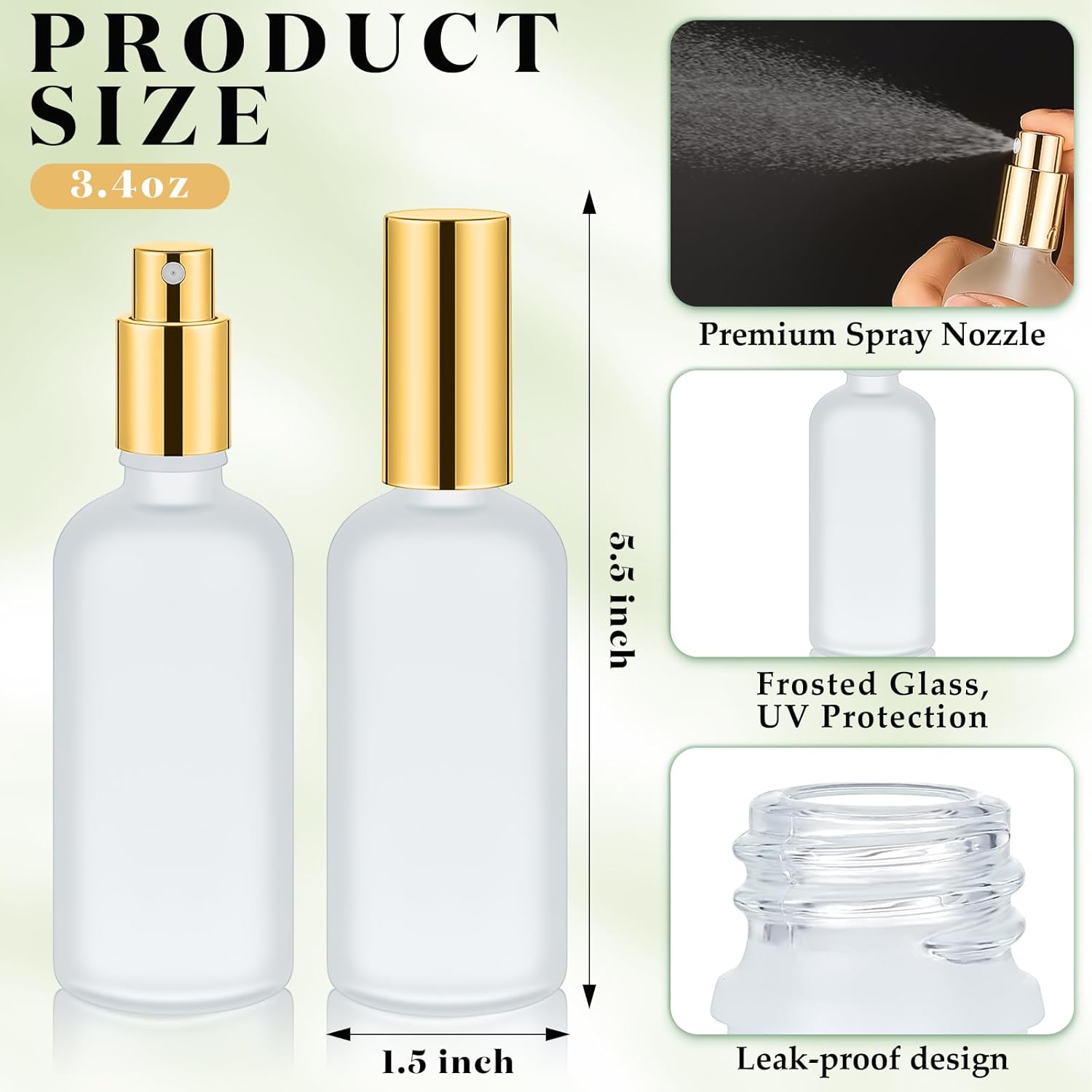 20 Pieces Glass Spray Bottles Empty Perfume Atomizer Refillable Spray Mister Reusable Small Clear Fine Mist Sprayer Pump for Travel Body (Gold,3.4 oz)