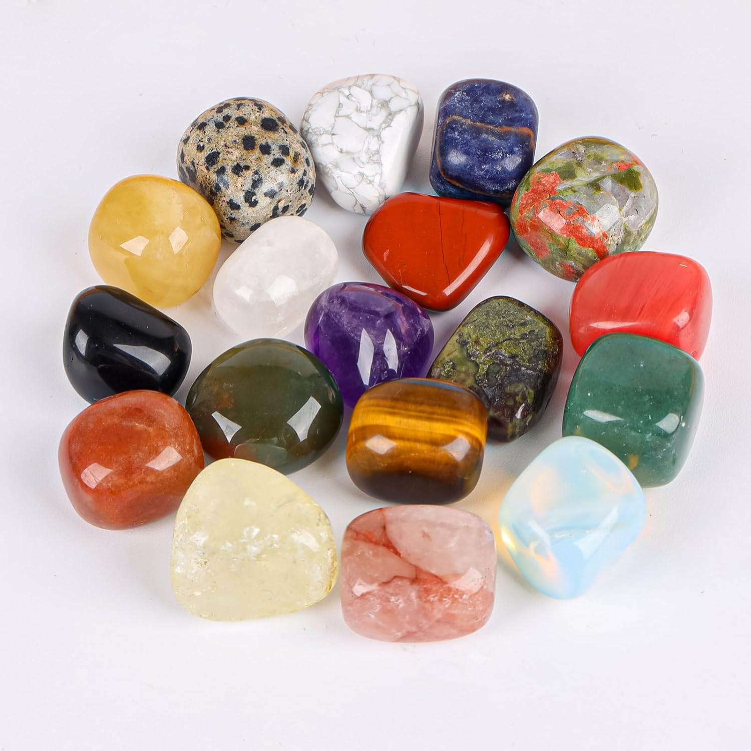 19pcs Polished Stone Set Tumbled Stones,Natural Polished Stone for Meditation,Energy Crystal Healing,Reiki Gift,Chakra Stones and Home Decor(0.6-0.8")