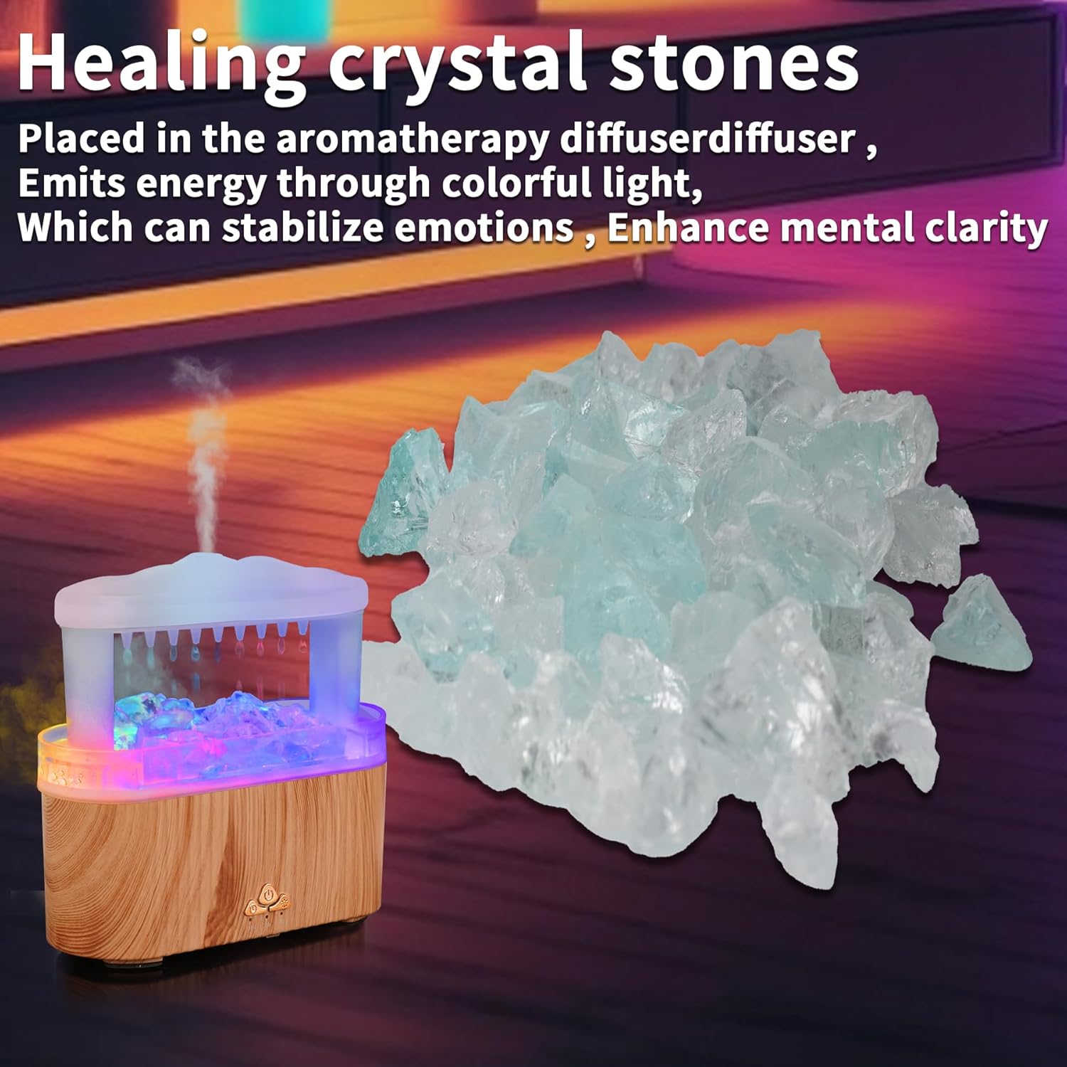 Essential Oil Diffuser with Stone,Rain Cloud Humidifier, Simultaneously Water Drip and Air Mist,Aroma Diffusers has 8 Colorful and RBG Light Change for Home Bedroom
