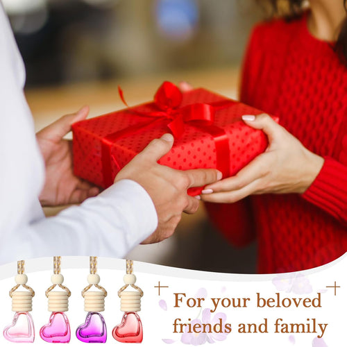 100 Pcs Car Air Freshener Hanging Bottle Empty Glass Perfume Diffuser Bottles Refillable Car Air Freshener Pendant Aromatherapy Fragrance Vials Ornament(Heart)