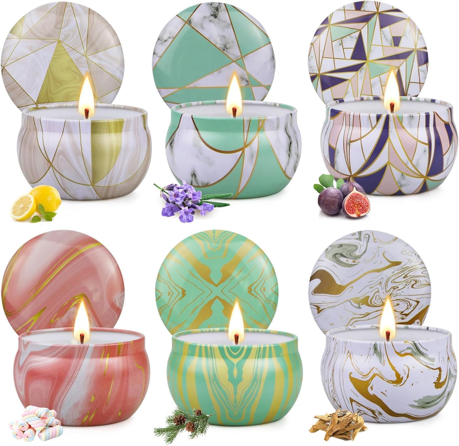 6 Pack Scented Candles, 2.5 oz Aromatherapy Candles for Home Scented, Natural Soy Candles Gifts for Women, 120H Burning Time, Portable Small Jar Candle Set for Travel,Yoga, Bath, Spa