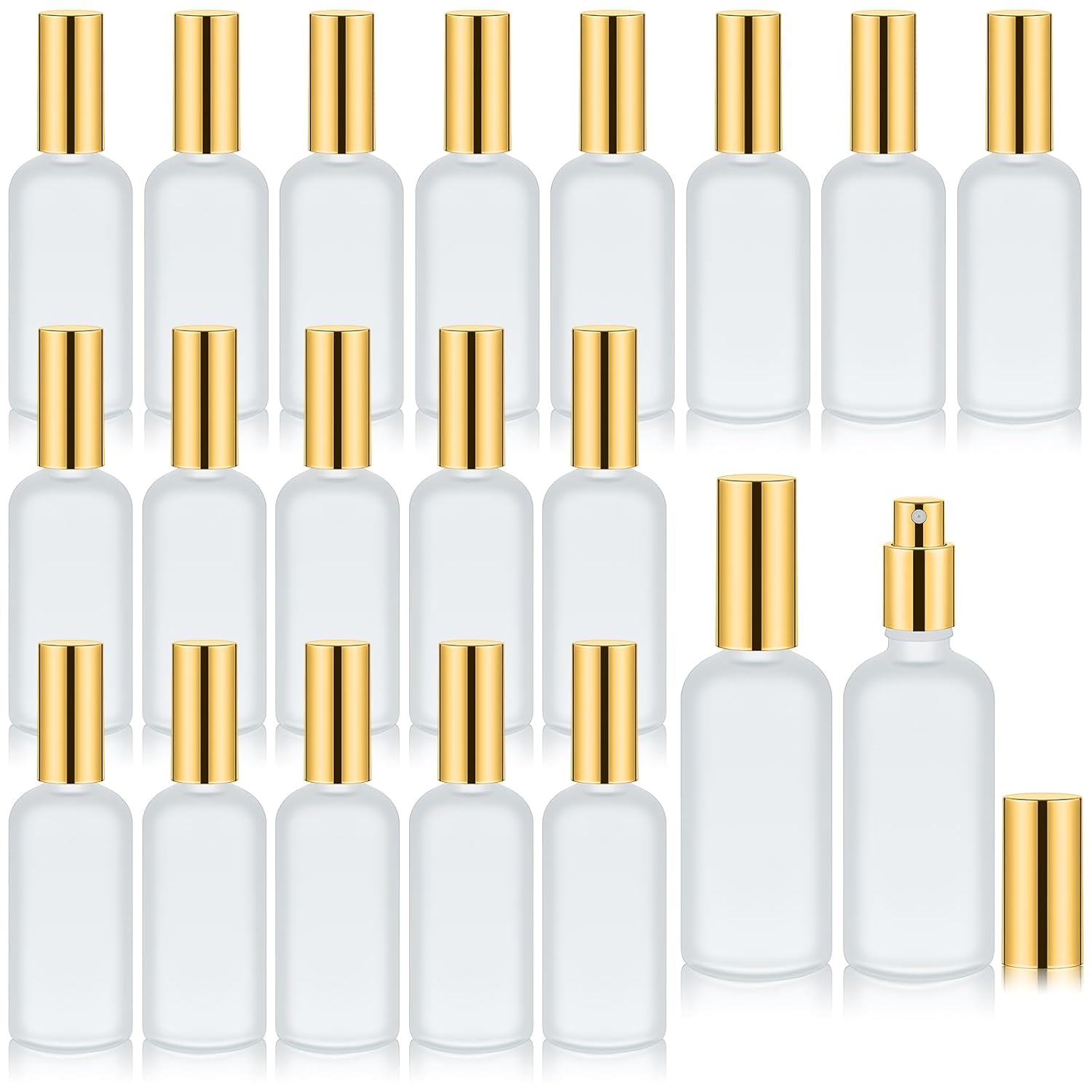 20 Pieces Glass Spray Bottles Empty Perfume Atomizer Refillable Spray Mister Reusable Small Clear Fine Mist Sprayer Pump for Travel Body (Gold,3.4 oz)