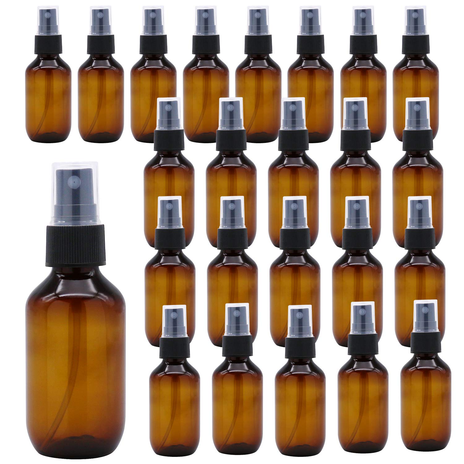 24 Pack 2oz Amber Plastic Spray Bottles, Fine Mist Spray Bottles for Essential Oils, Water Spray Bottle for Hair Plant & Cleaning Solution