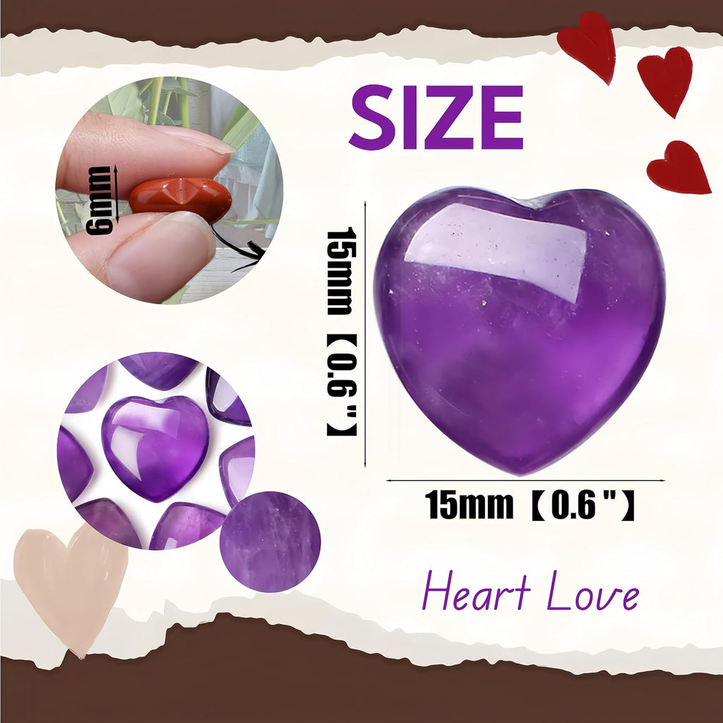 20PCS Amethyst Heart Healing Crystals Set Stones Love Shaped Polished Crystal Natural Cute Pocket Thumb Reiki Wholesale Set Gifts Balancing Meditation