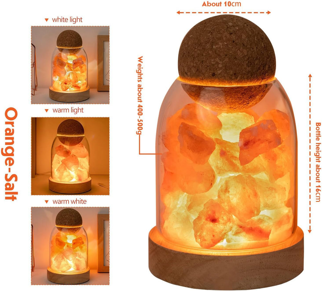 Himalayan Salt Night Lamp 6.3" Natural Healing Crystal Aroma Stone Diffuser Bedside Lamp USB Port 3 Colours Dimming Mode Bedroom Lamp Home Decor