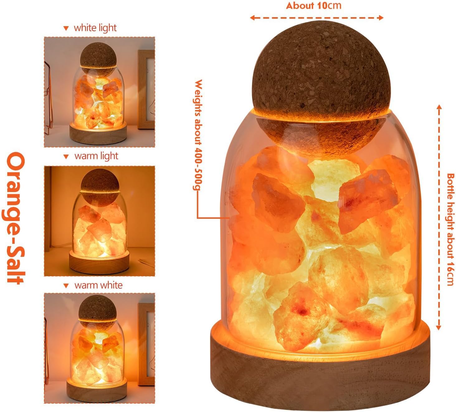 Himalayan Salt Night Lamp 6.3" Natural Healing Crystal Aroma Stone Diffuser Bedside Lamp USB Port 3 Colours Dimming Mode Bedroom Lamp Home Decor