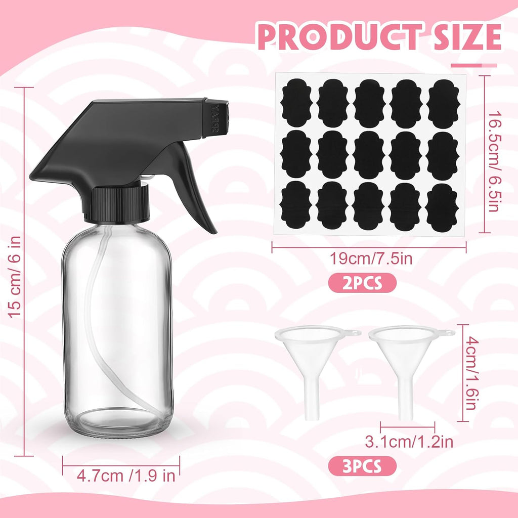 20 Pcs 4 oz Glass Spray Bottles Empty Refillable Sprayer Containers with Funnels Labels Black Trigger Sprayers Spray Bottles for Essential Oil DIY Kitchen Hair Plants(Clear)