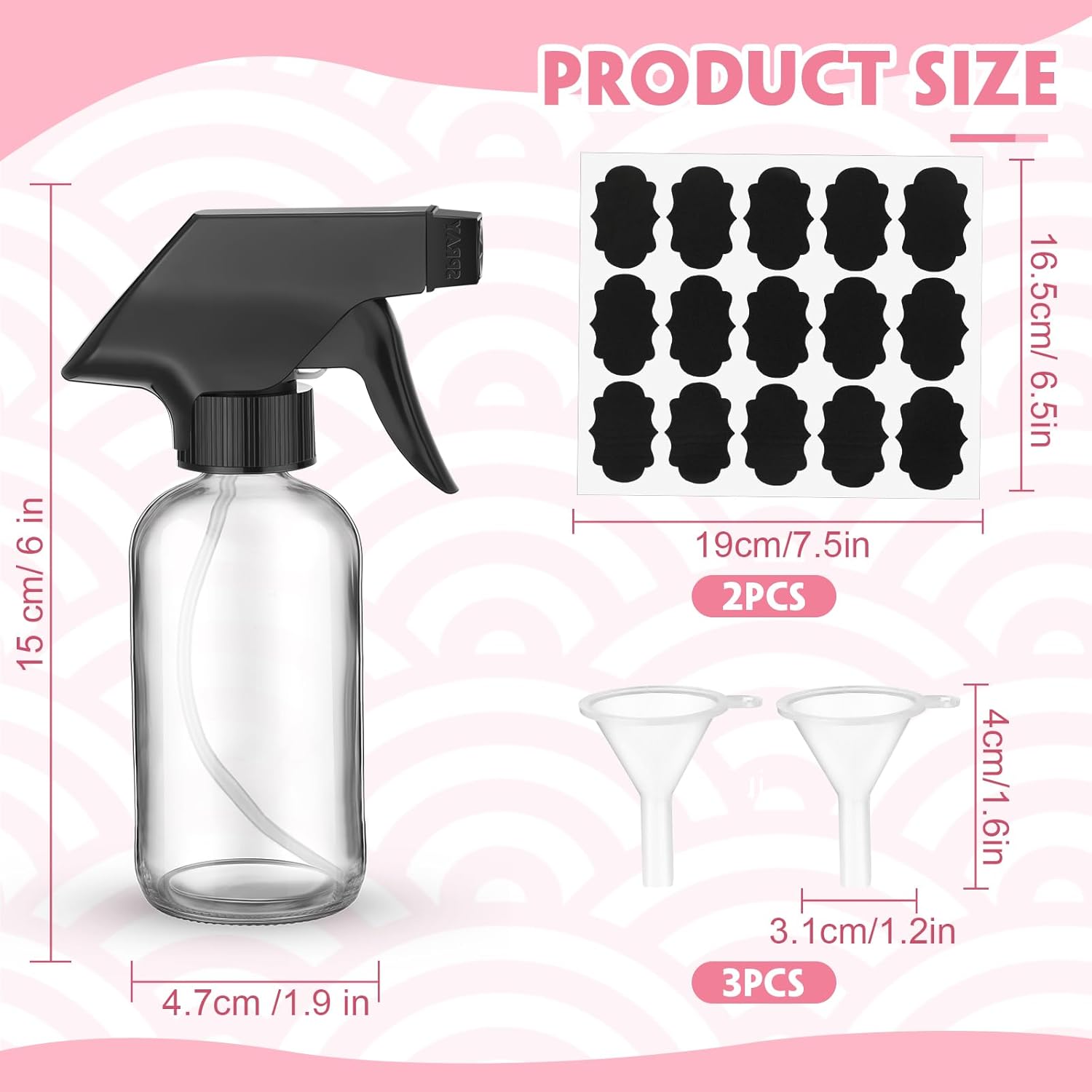 20 Pcs 4 oz Glass Spray Bottles Empty Refillable Sprayer Containers with Funnels Labels Black Trigger Sprayers Spray Bottles for Essential Oil DIY Kitchen Hair Plants(Clear)