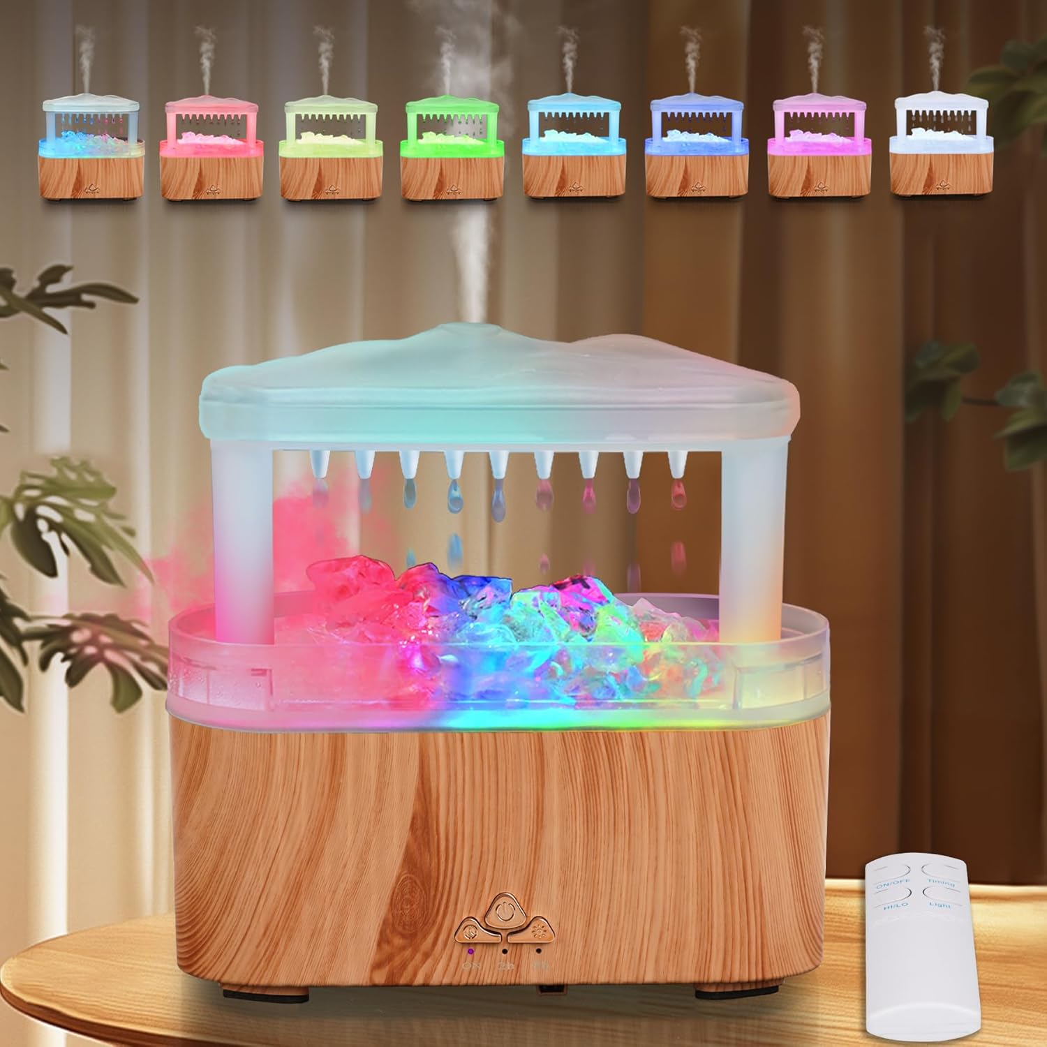 Essential Oil Diffuser with Stone,Rain Cloud Humidifier, Simultaneously Water Drip and Air Mist,Aroma Diffusers has 8 Colorful and RBG Light Change for Home Bedroom