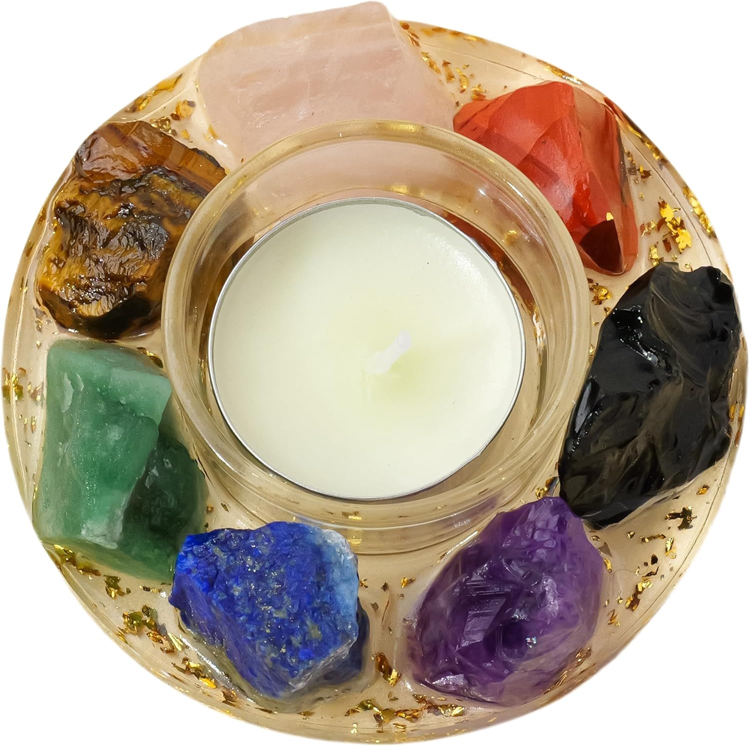 Natural Crystal Resin Raw Stone Candle Holder - Handmade Epoxy Resin Artwork, Aromatherapy Diffuser Stone with Decorative Home Centerpiece & Essential Oil Compatibility (7-Raw-Stone)