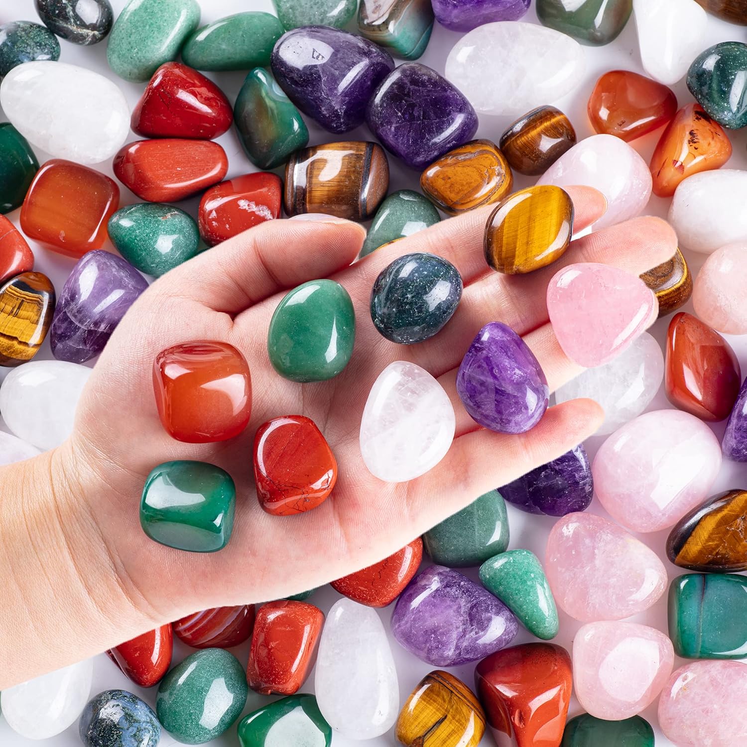 3lb Natural Bulk Assorted Tumbled Polished Stones Crystal Set Real Raw Stones for Home Decoration Reiki Gifts Energy Therapy Beginners Size 30 MM
