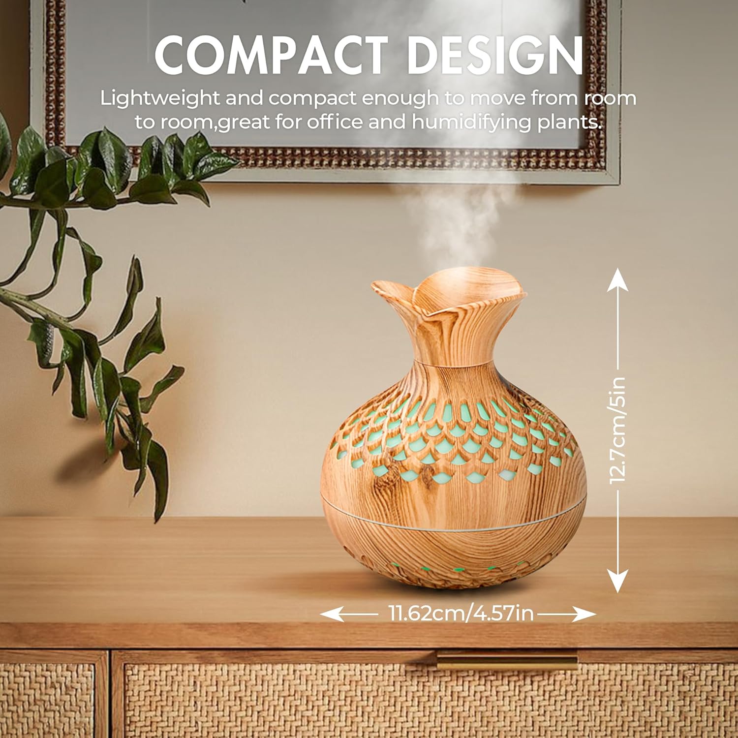 Mini Humidifier for Desk Bedroom Indoor Plant, 300 ml Aromatherapy Diffuser Humidifier for Office Small Room, Quiet Colorful Night Light, Essential Oil Diffuser