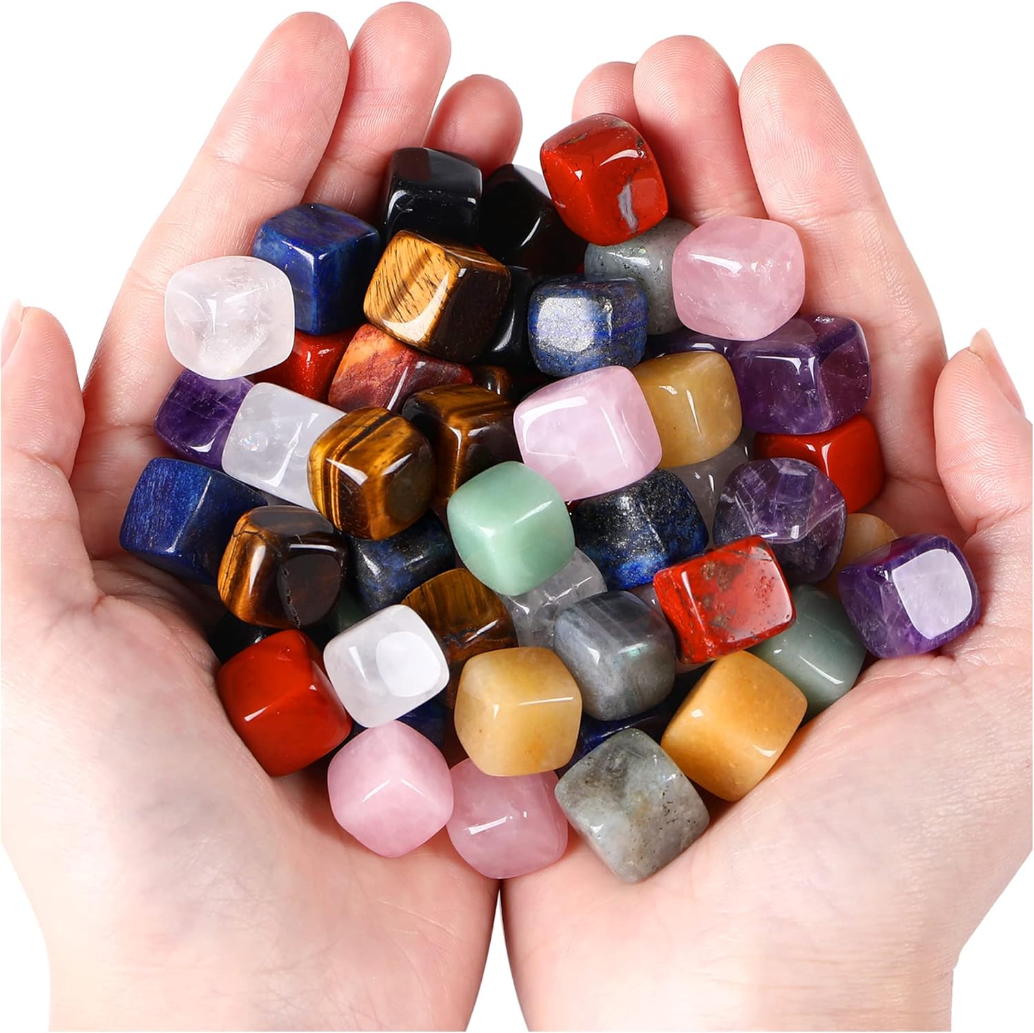 30 Pcs Healing Crystal Chakra Stones Set - Polished Tumbled Stones - Bulk Amethyst, Rose Quartz, Obsidian, Lapis Lazuli, Clear Quartz, Green Aventurine, Tiger Eye, Red Jasper