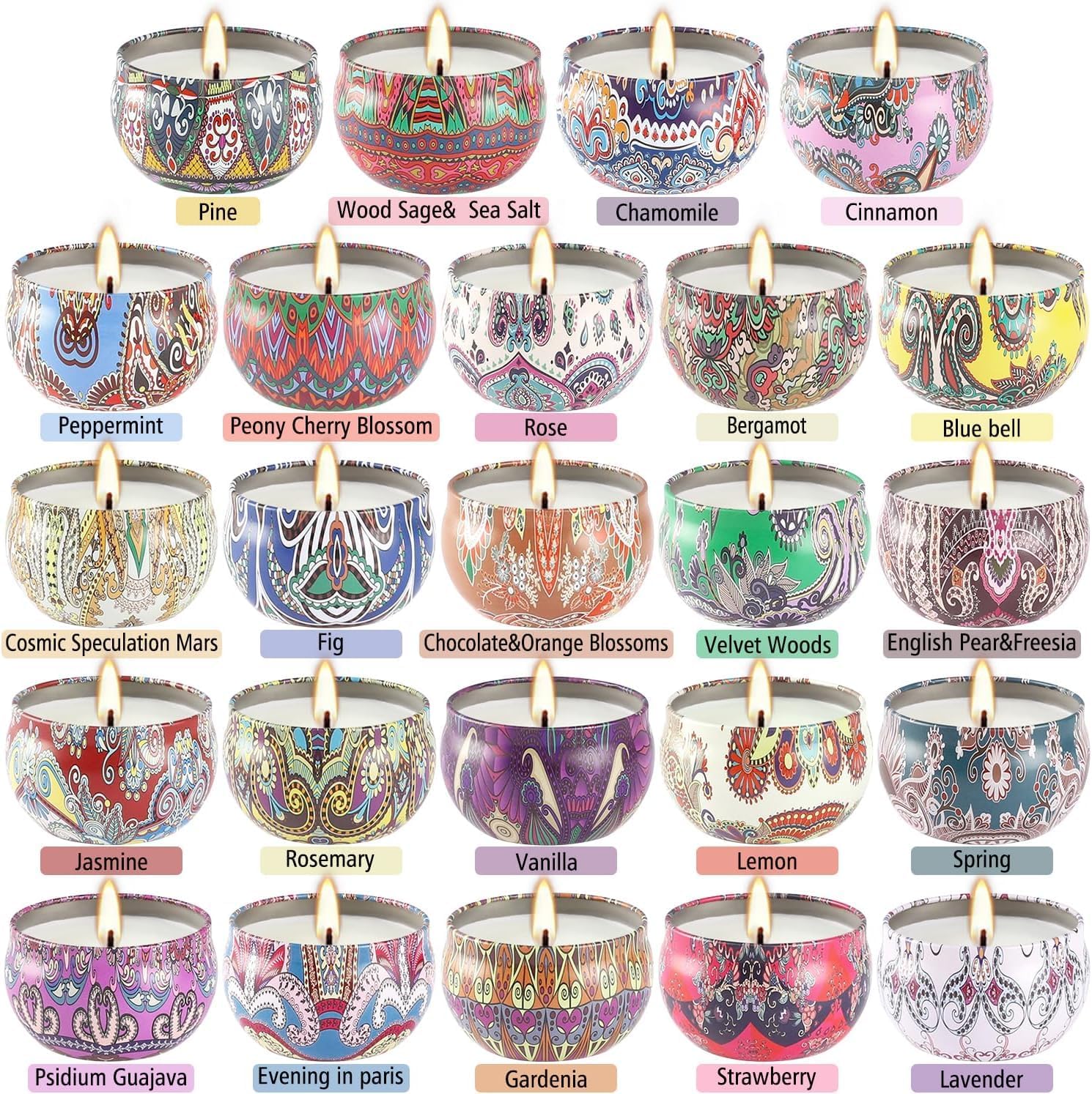 24 Pack Scented Candles Set for Home, Relaxing Stress Relief, Aromatherapy - Natural Soy Wax and Fragrance - Gifts for Women, Mom, Best Friend, Wife, Birthday