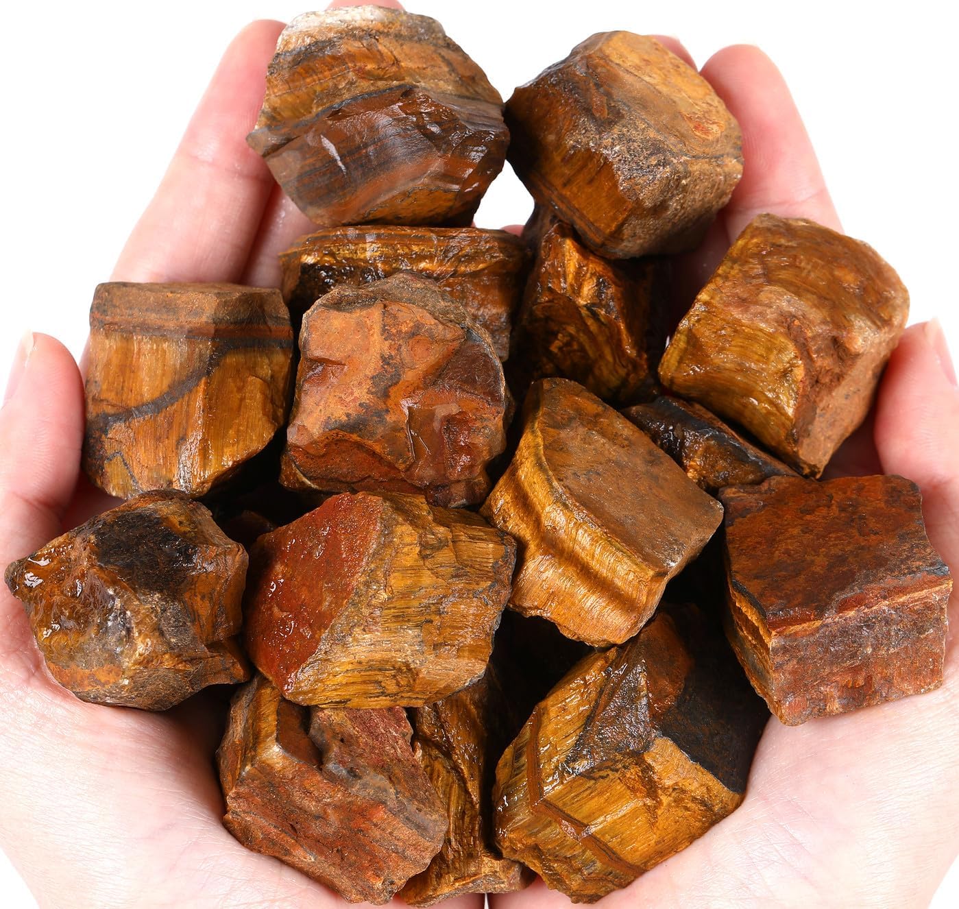 Tiger Eye Raw Crystals Stones Natural Rough Gemstones Rocks Bulk Large 0.8-1.2" Gems Reiki Fountain Rock for Tumbling Cabbing Polishing Wire Wrapping Wicca Decoration 0.45 lbs