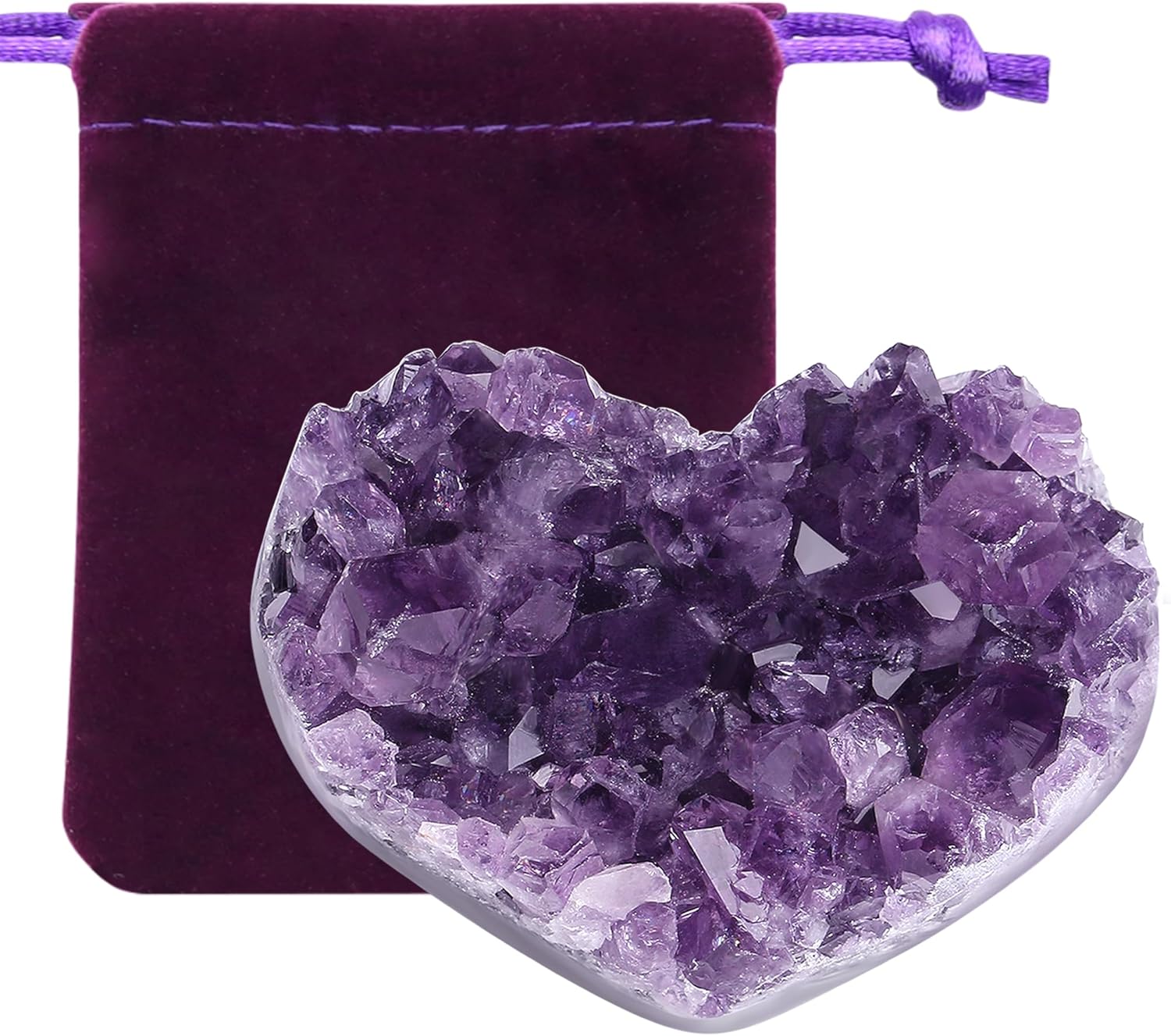 Amethyst Crystals and Healing Stones Gems Stones Heart Crystal Cluster Gemstones Rock Geodes 1.2-1.6" Raw Purple Room Decor Protection Crystals Gifts Heart Crystal Decor Reiki Energy Balance