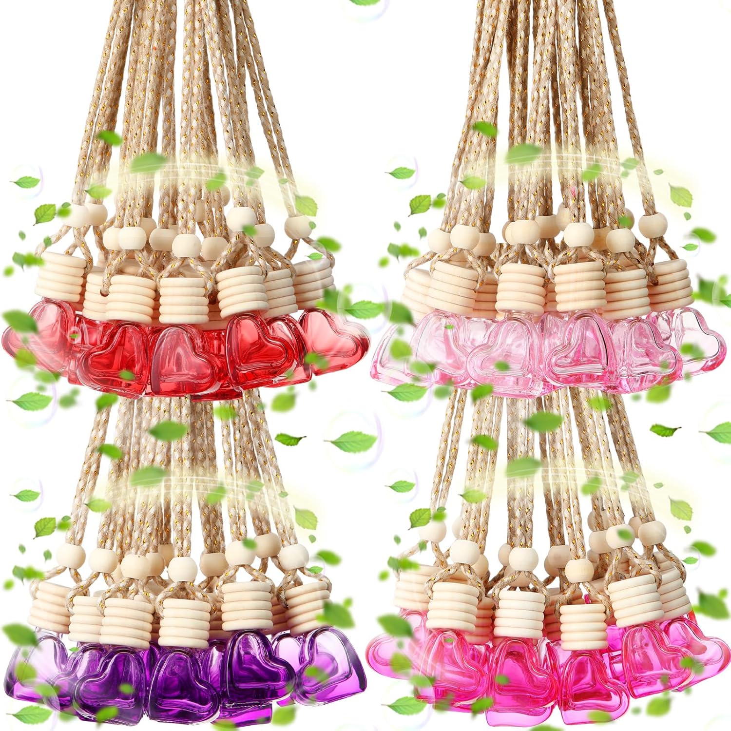 100 Pcs Car Air Freshener Hanging Bottle Empty Glass Perfume Diffuser Bottles Refillable Car Air Freshener Pendant Aromatherapy Fragrance Vials Ornament(Heart)