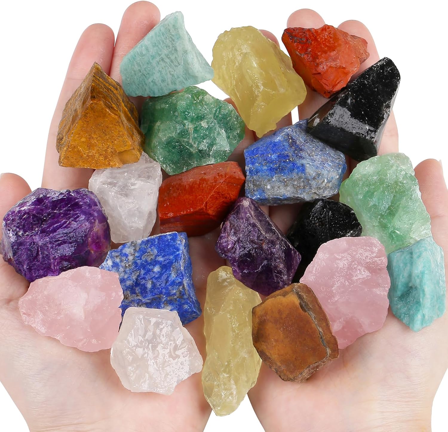 Assorted Raw Crystals 10 Colors Healing Crystal Rocks Stones 1" Bulk Large Gemstones for Tumbling, Cabbing, Fountain Rocks, Decoration, Polishing, Handmade, Wicca Reiki Rough Quartz