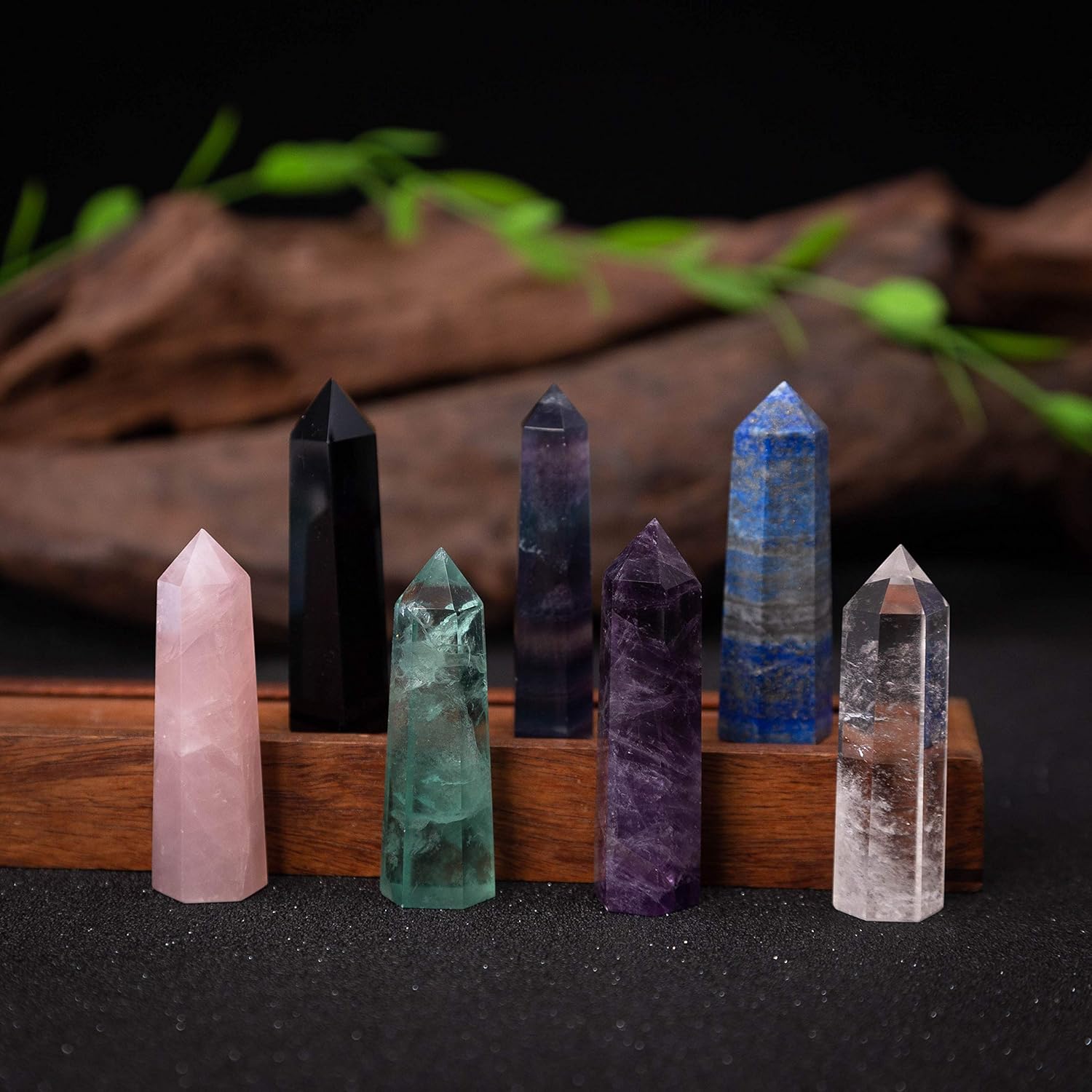 Crystal Wands | 3" Healing Amethyst, Rose Quartz,Clear Quartz,Black Obsidian,Green Fluorite, Lapis Lazuli,Rainbow Fluorite| 6 Faceted Reiki Chakra Meditation Therapy,7 PCS