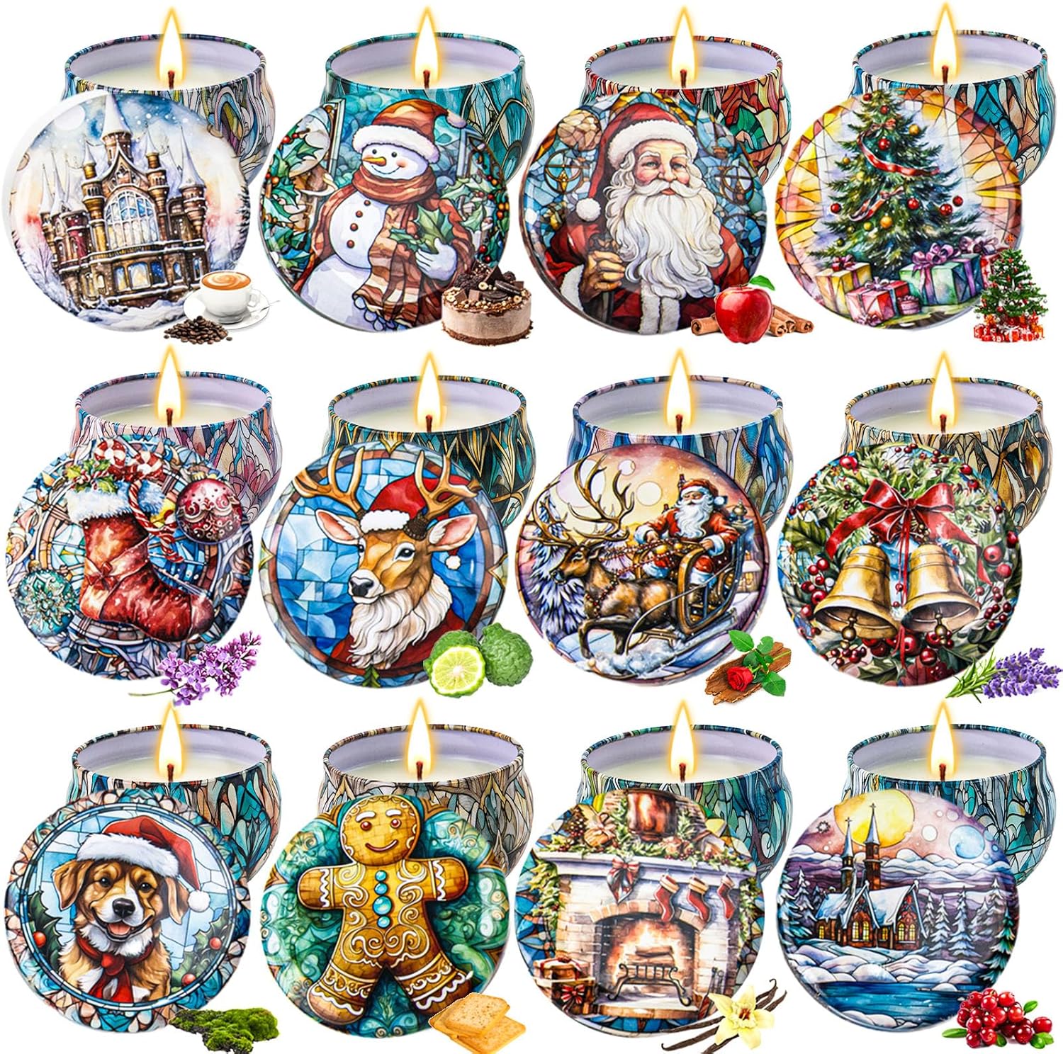 Christmas Candle Gifts Set,12 Pack Scented Candles for Women,300 Hour Long Lasting Natural Soy WaxAromatherapy Candle, Christmas Gifts for Women